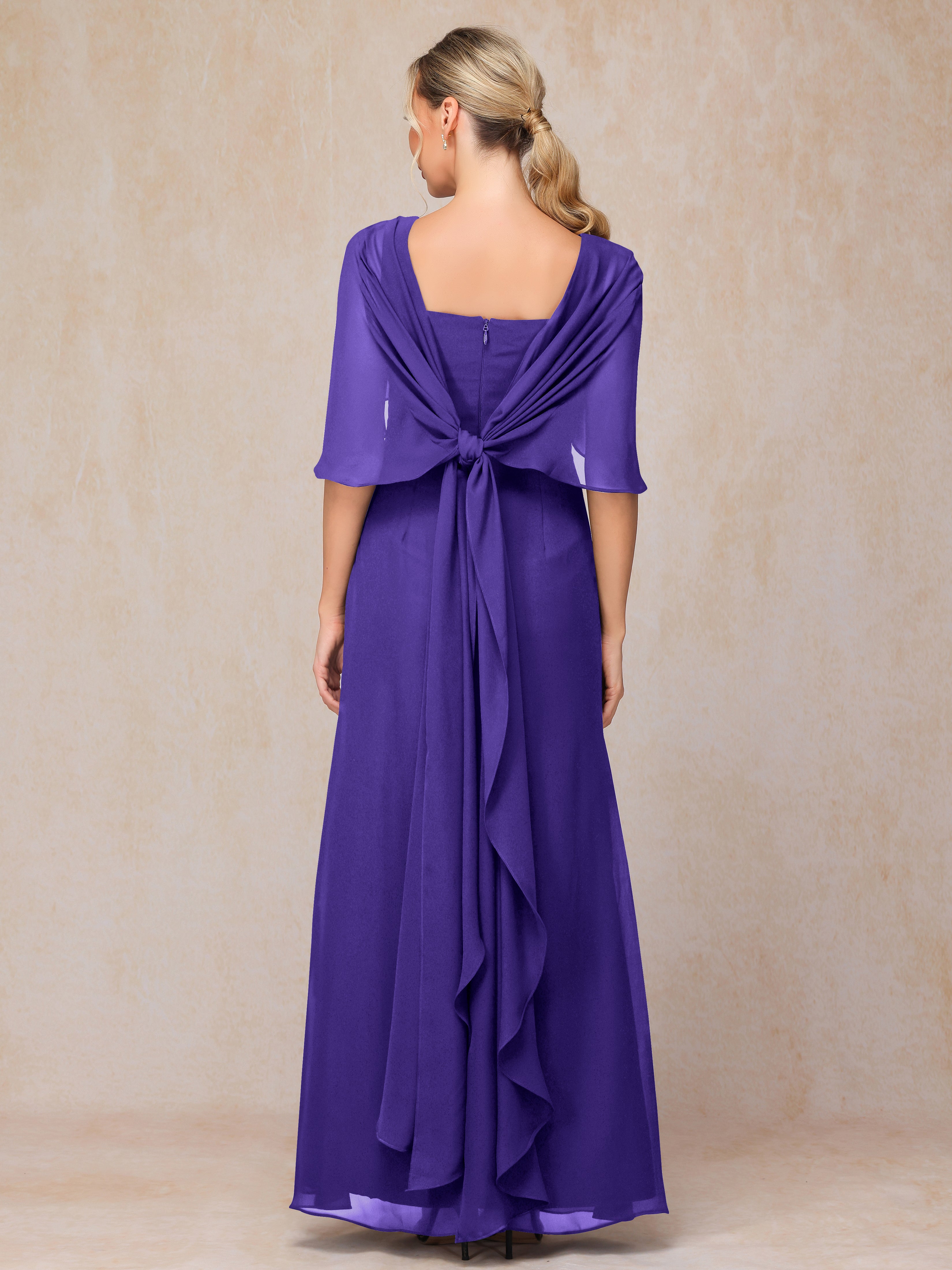 Floor Length Short Sleeves Chiffon Mother Of The Bride Dress