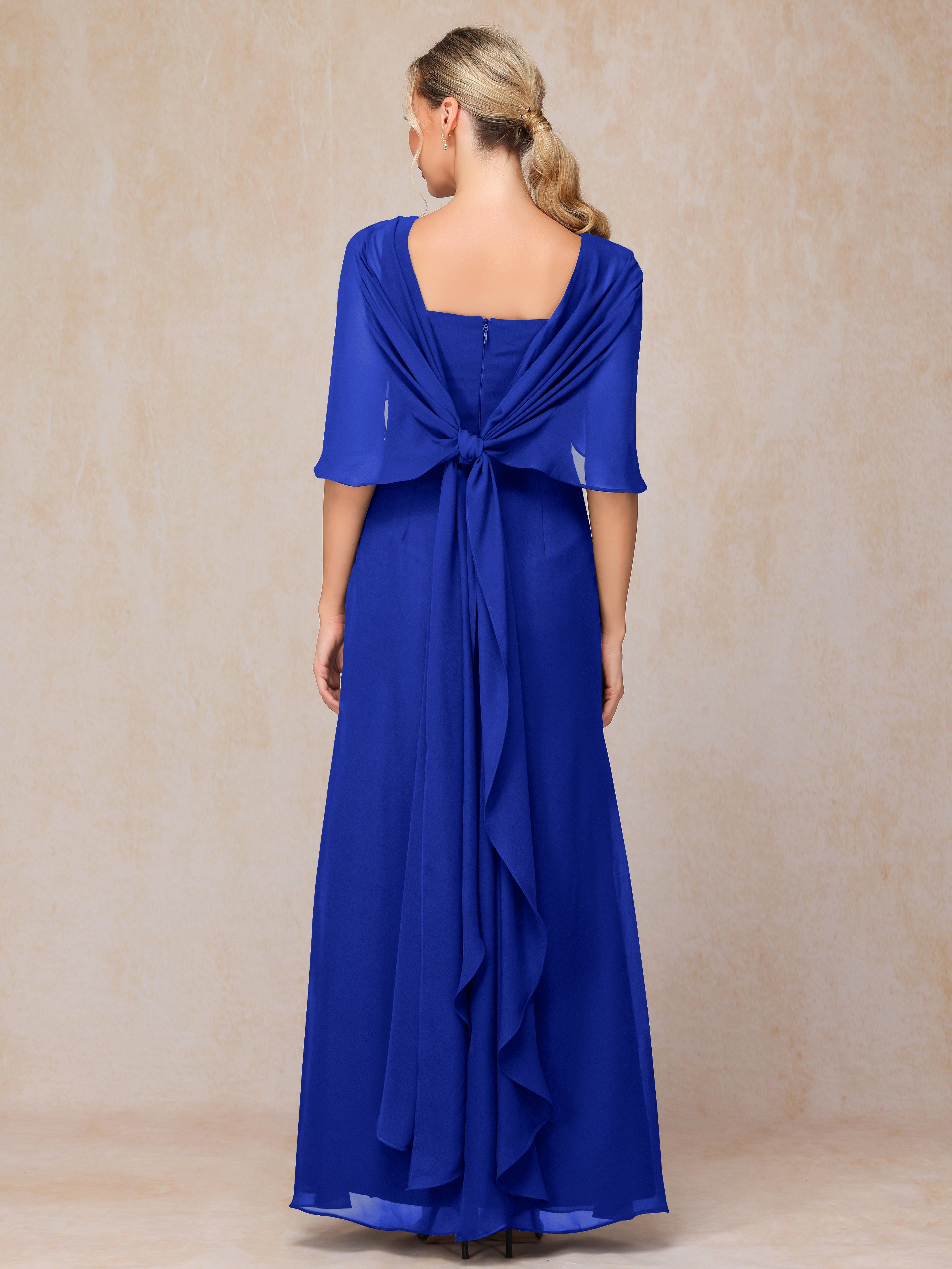 Floor Length Short Sleeves Chiffon Mother Of The Bride Dress