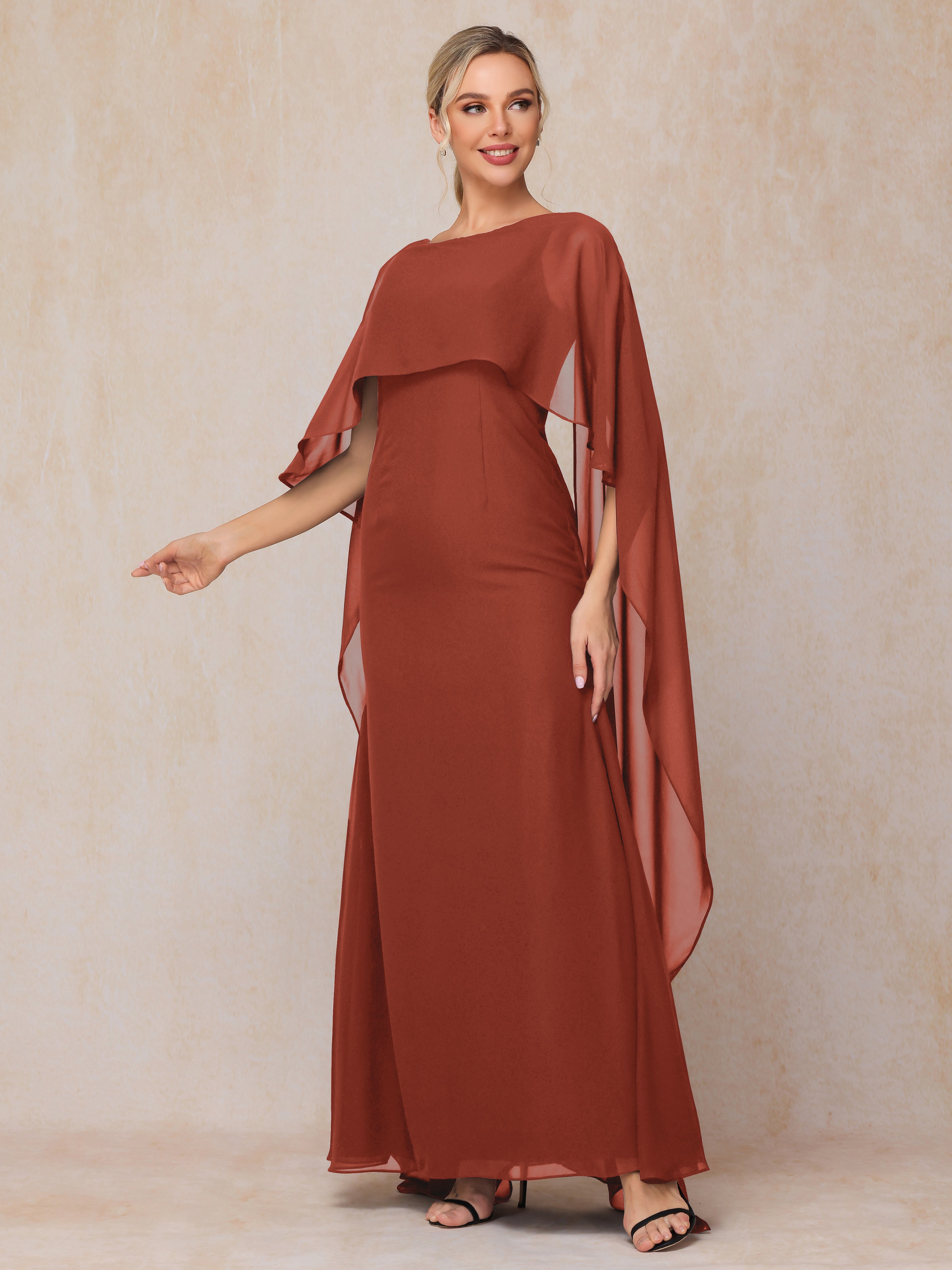 Floor Length Short Sleeves Chiffon Mother Of The Bride Dress
