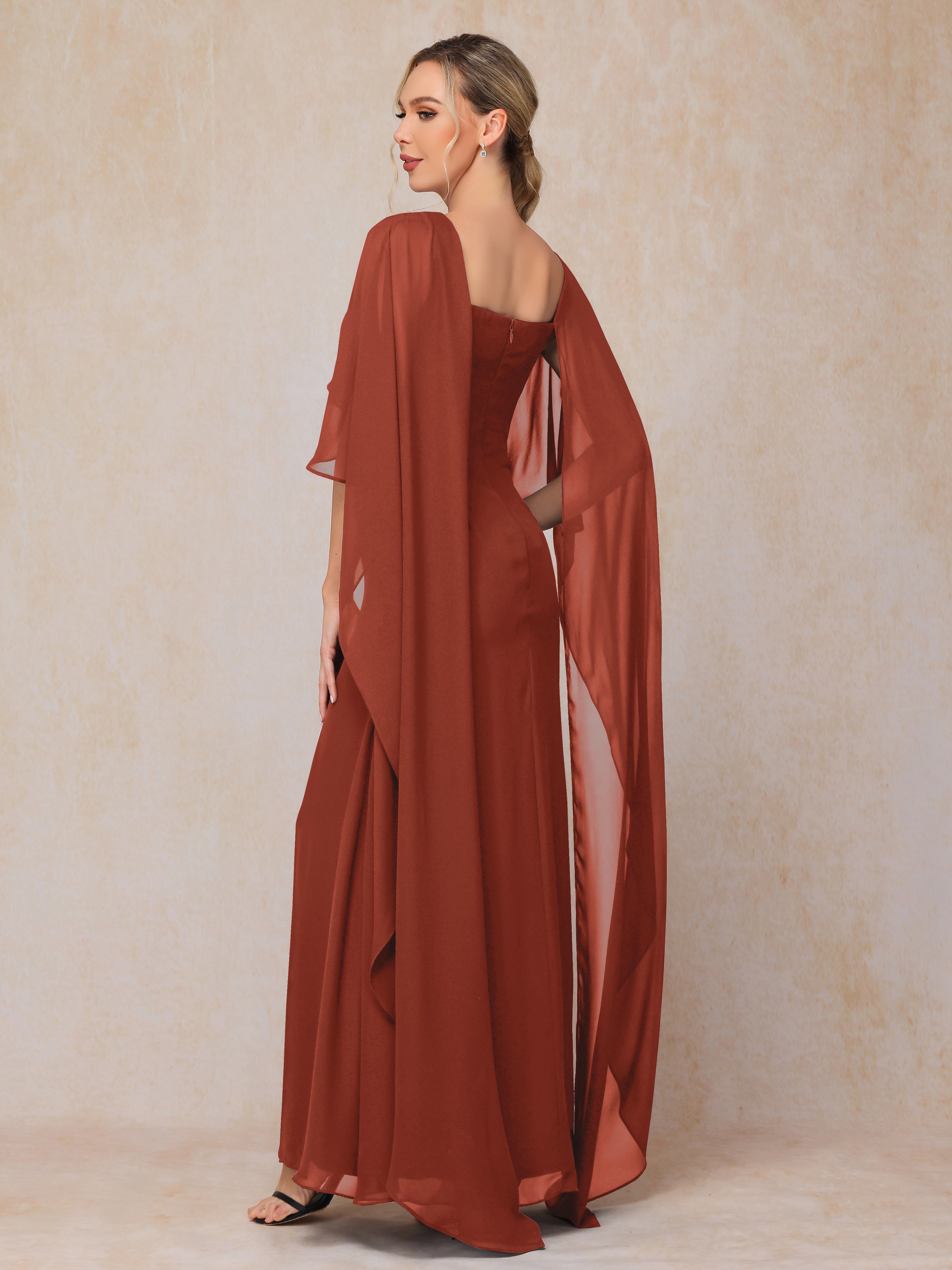 Floor Length Short Sleeves Chiffon Mother Of The Bride Dress
