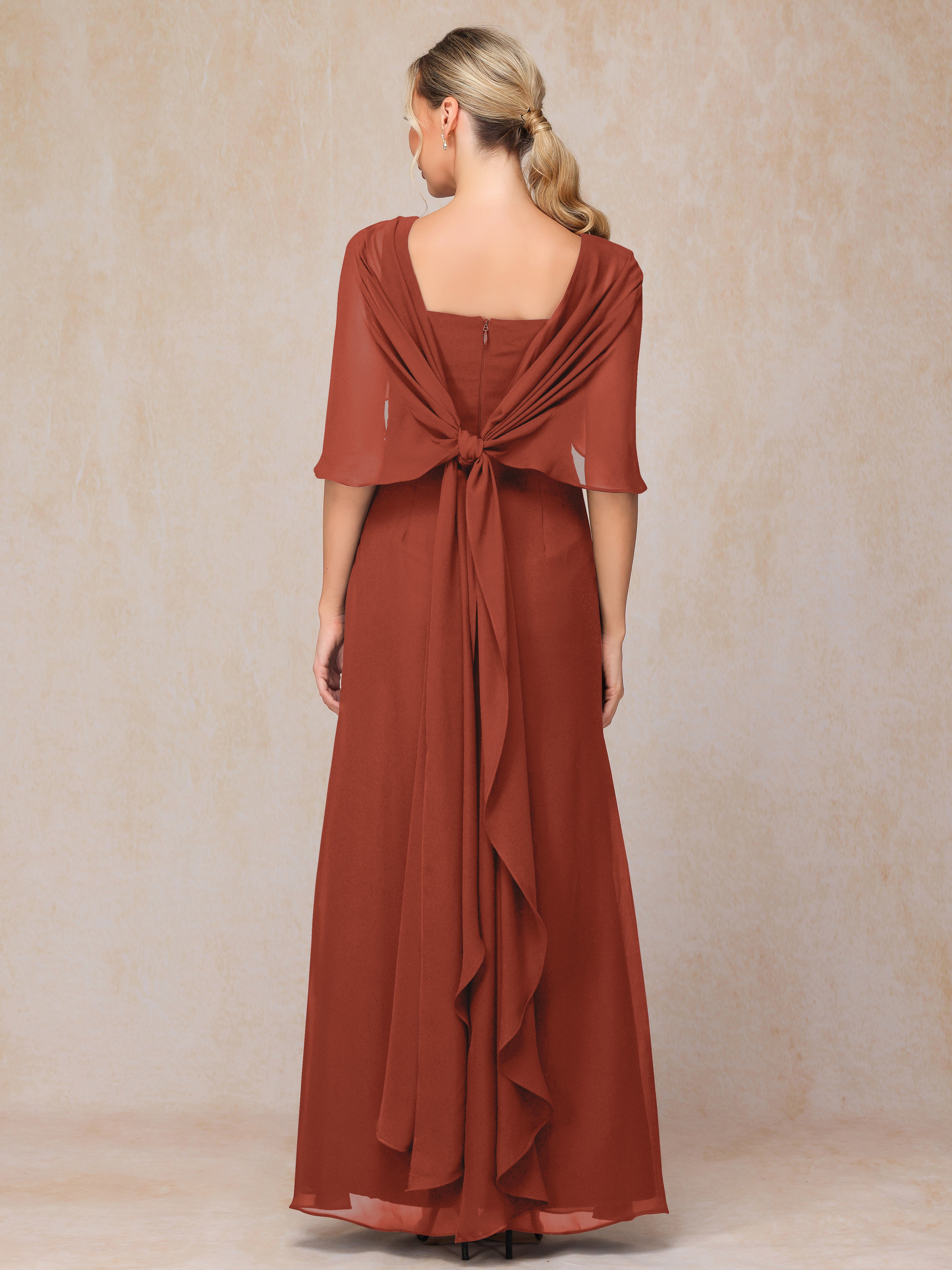 Floor Length Short Sleeves Chiffon Mother Of The Bride Dress