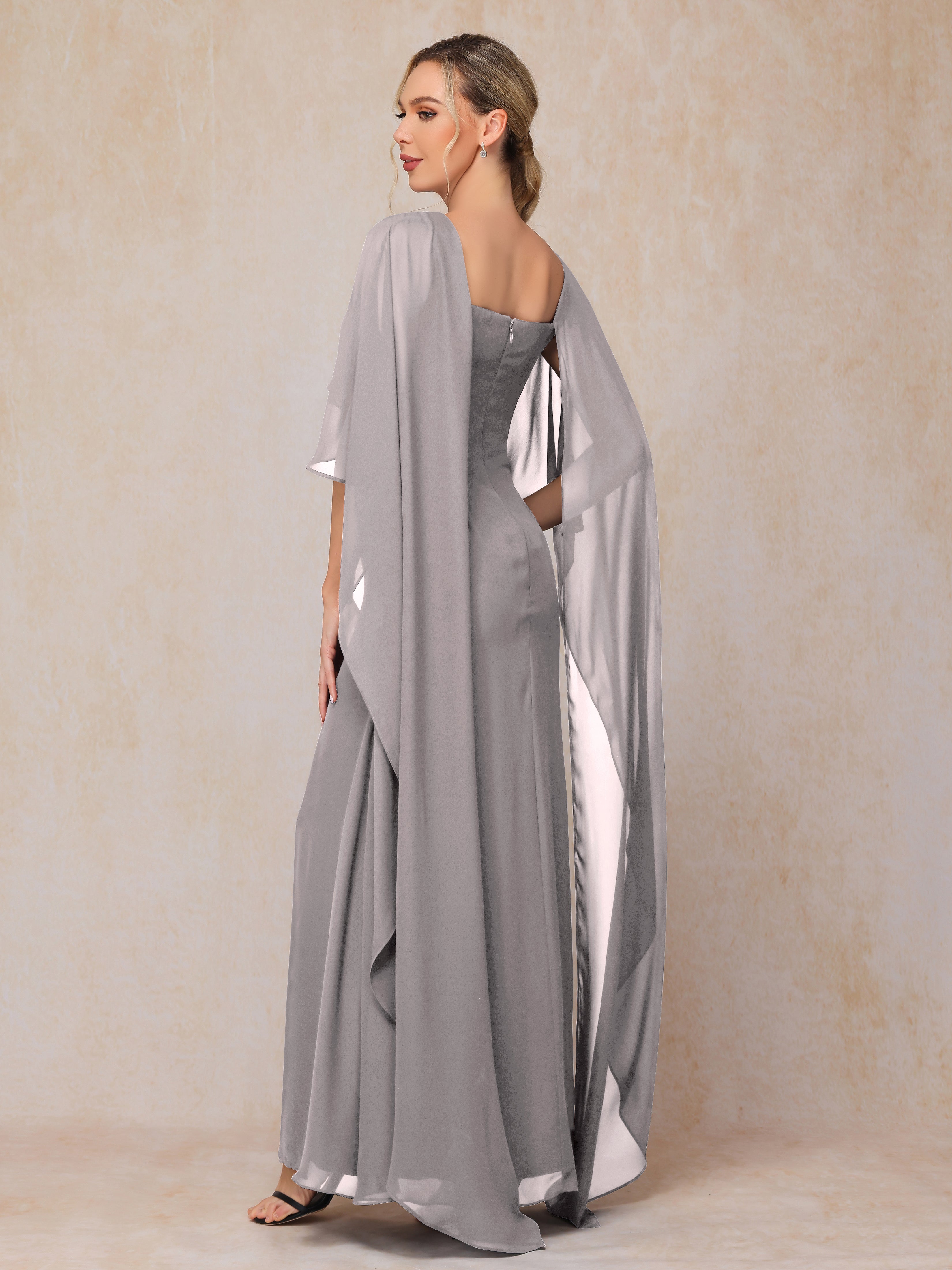 Floor Length Short Sleeves Chiffon Mother Of The Bride Dress