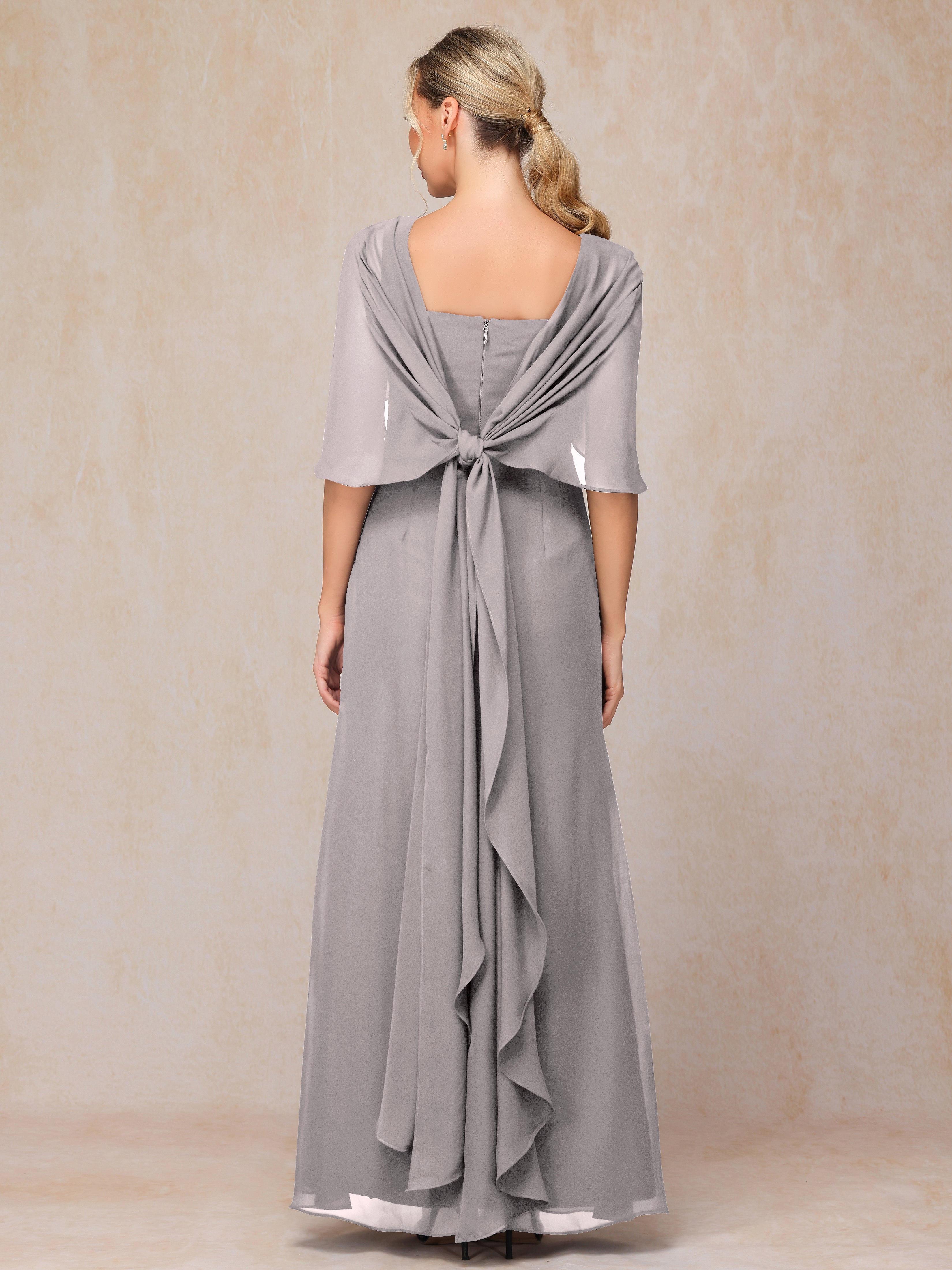 Floor Length Short Sleeves Chiffon Mother Of The Bride Dress