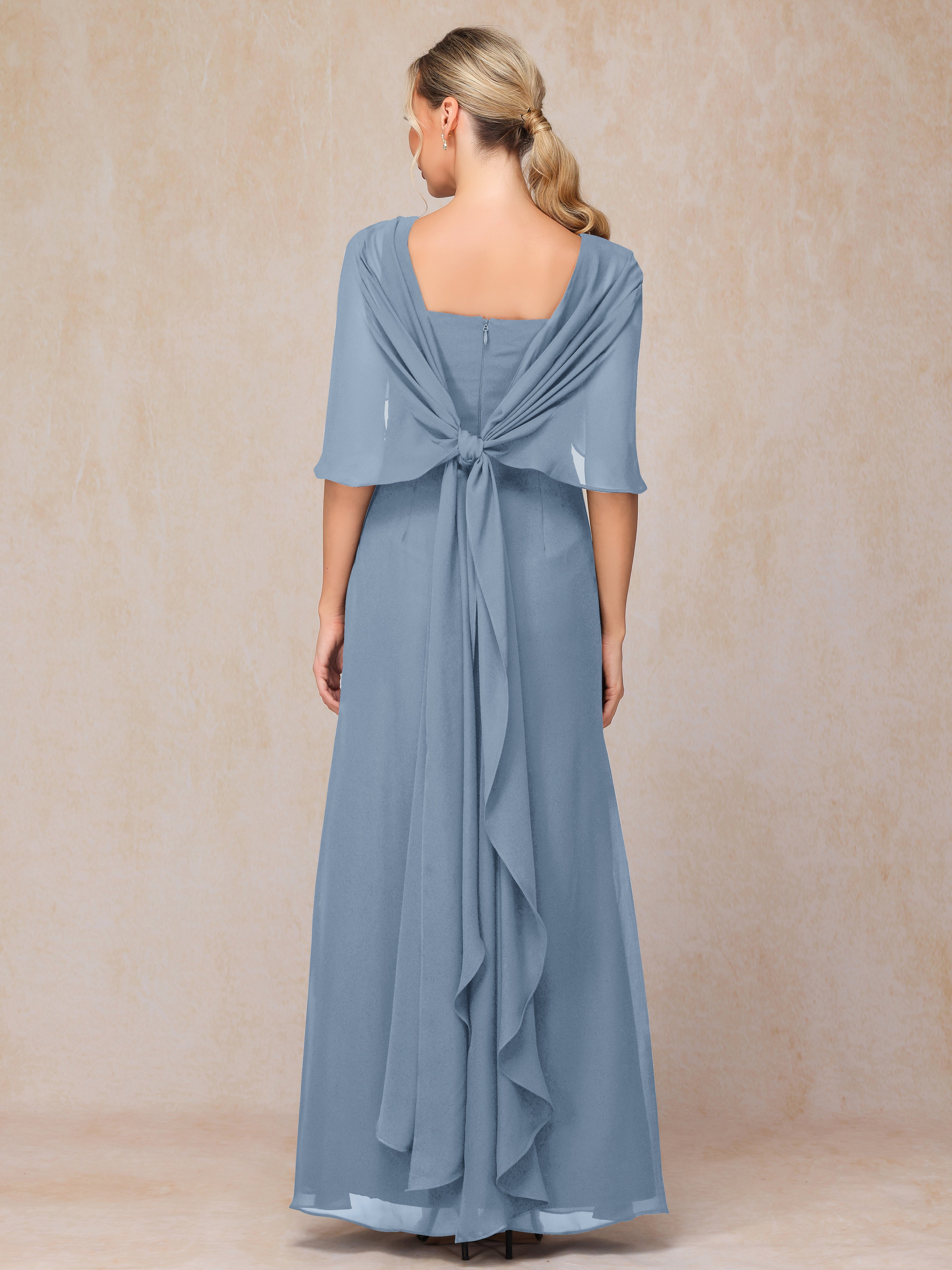 Floor Length Short Sleeves Chiffon Mother Of The Bride Dress