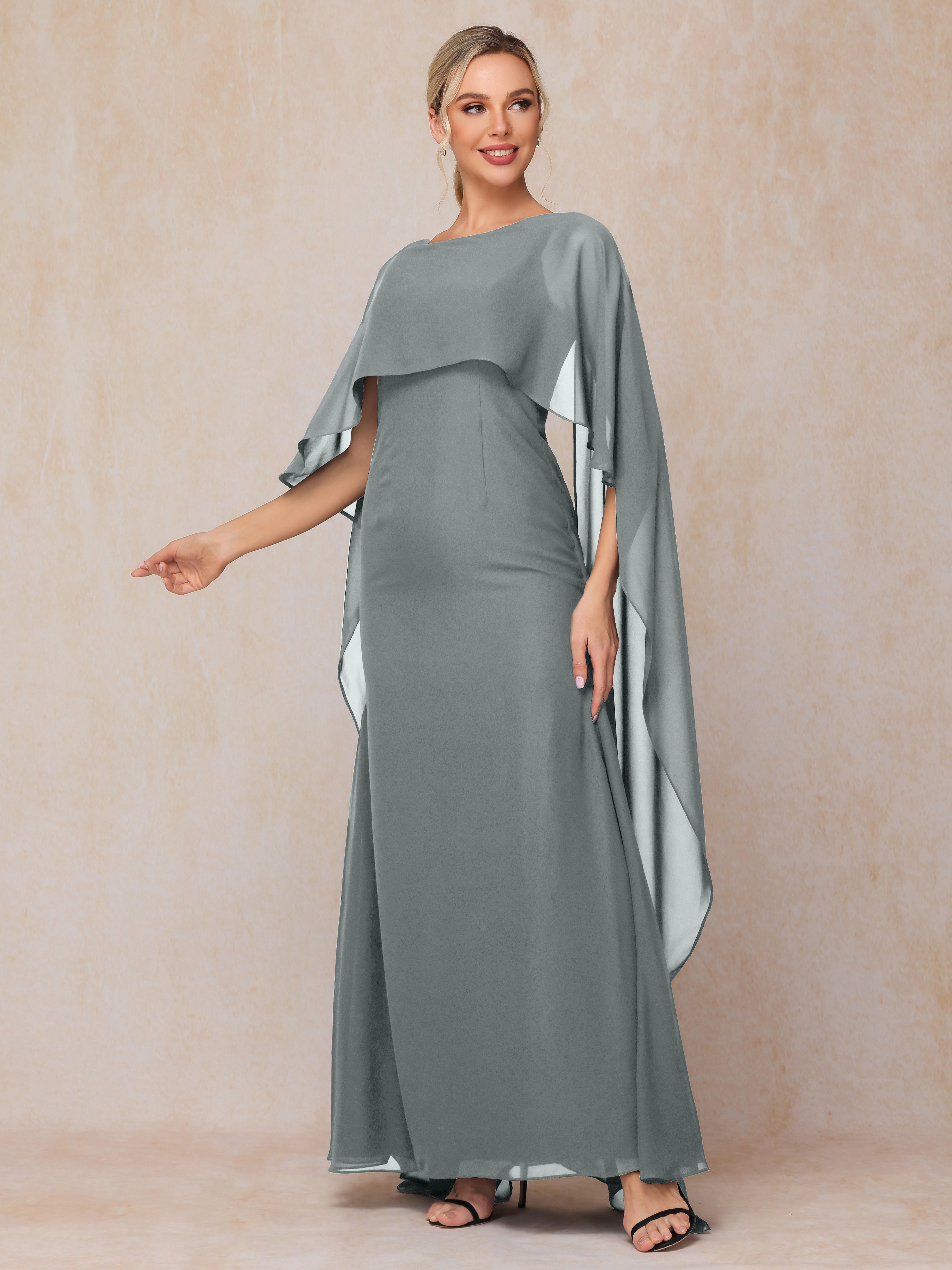 Floor Length Short Sleeves Chiffon Mother Of The Bride Dress