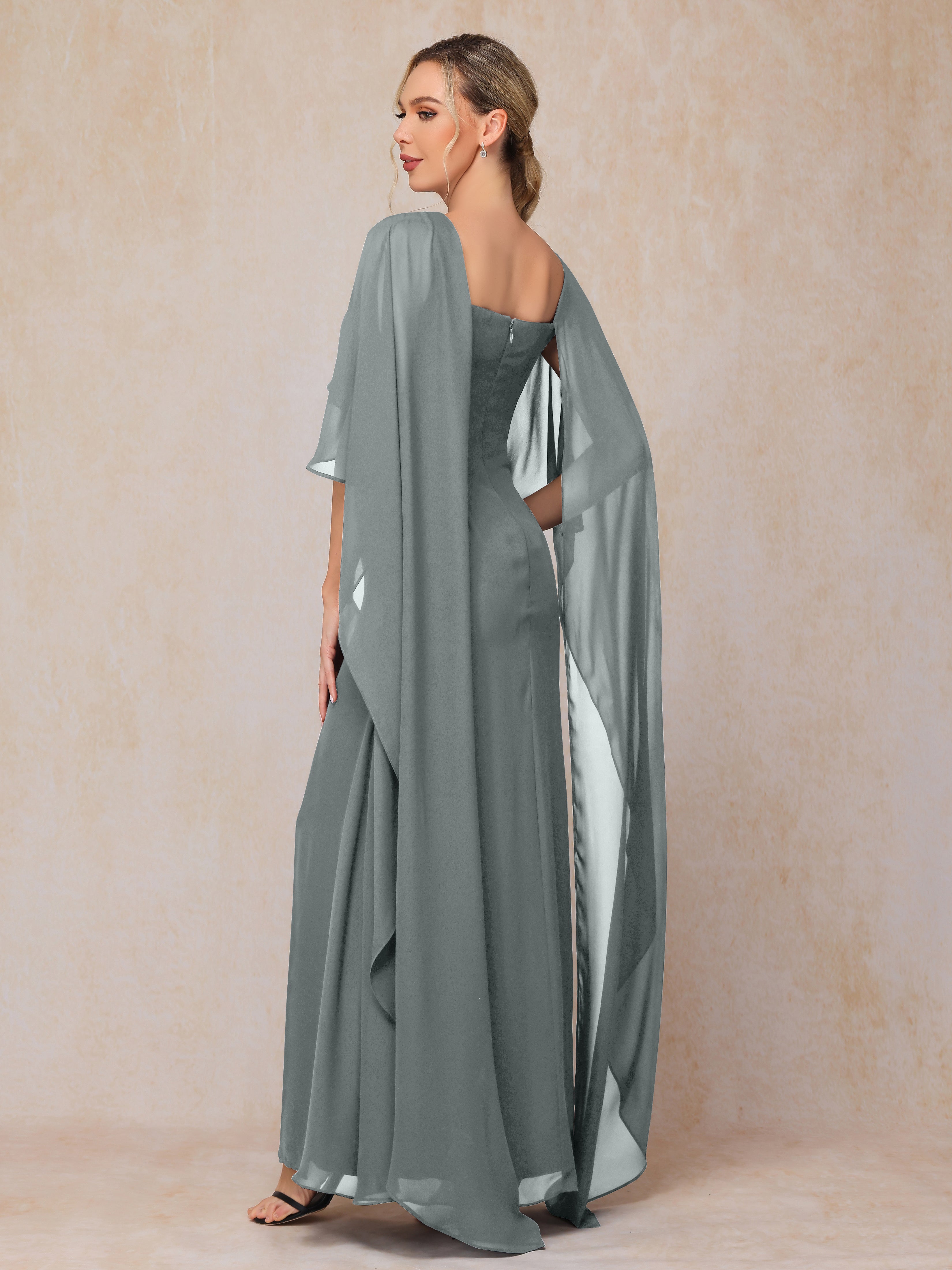Floor Length Short Sleeves Chiffon Mother Of The Bride Dress