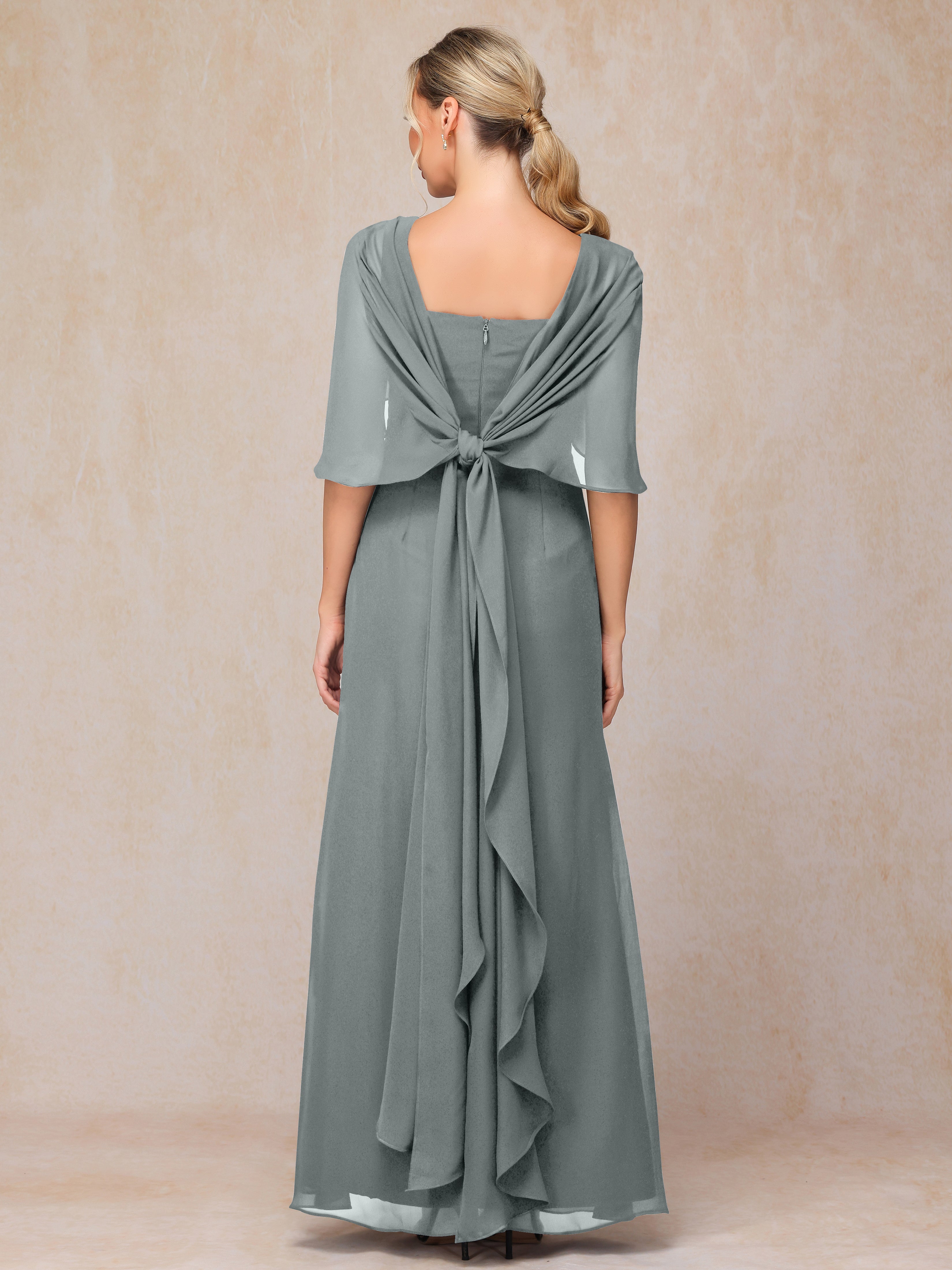 Floor Length Short Sleeves Chiffon Mother Of The Bride Dress