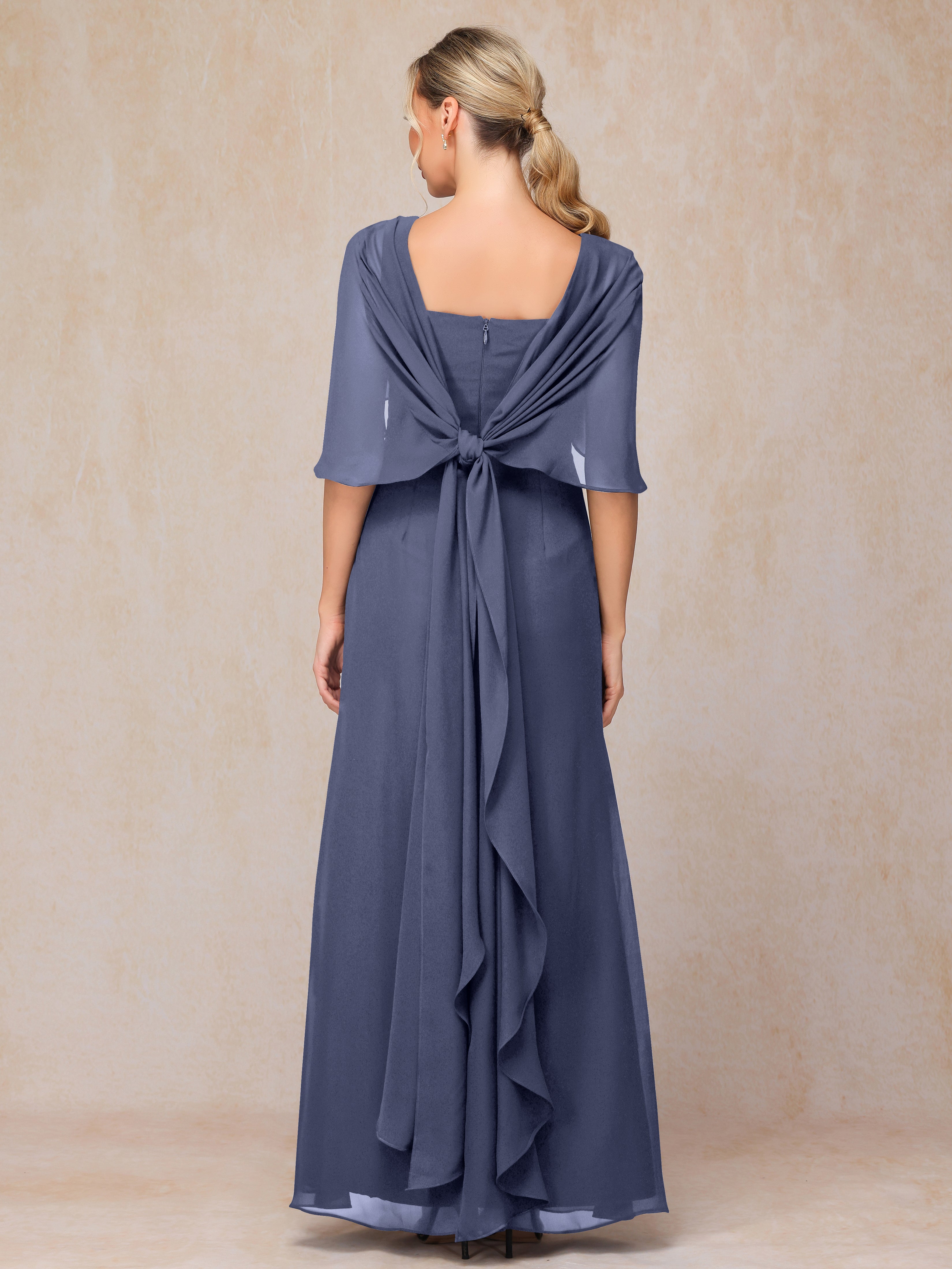 Floor Length Short Sleeves Chiffon Mother Of The Bride Dress