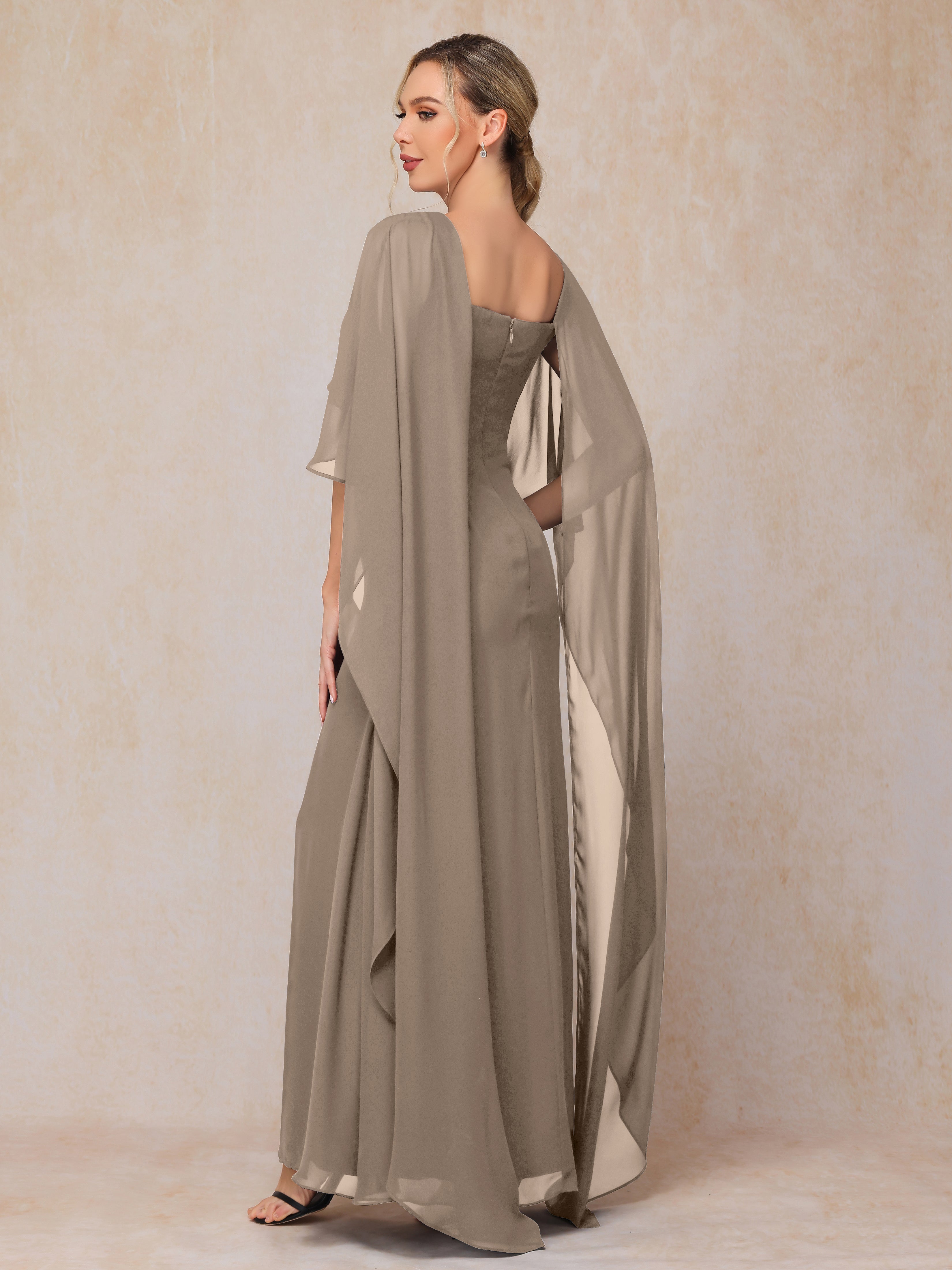 Floor Length Short Sleeves Chiffon Mother Of The Bride Dress