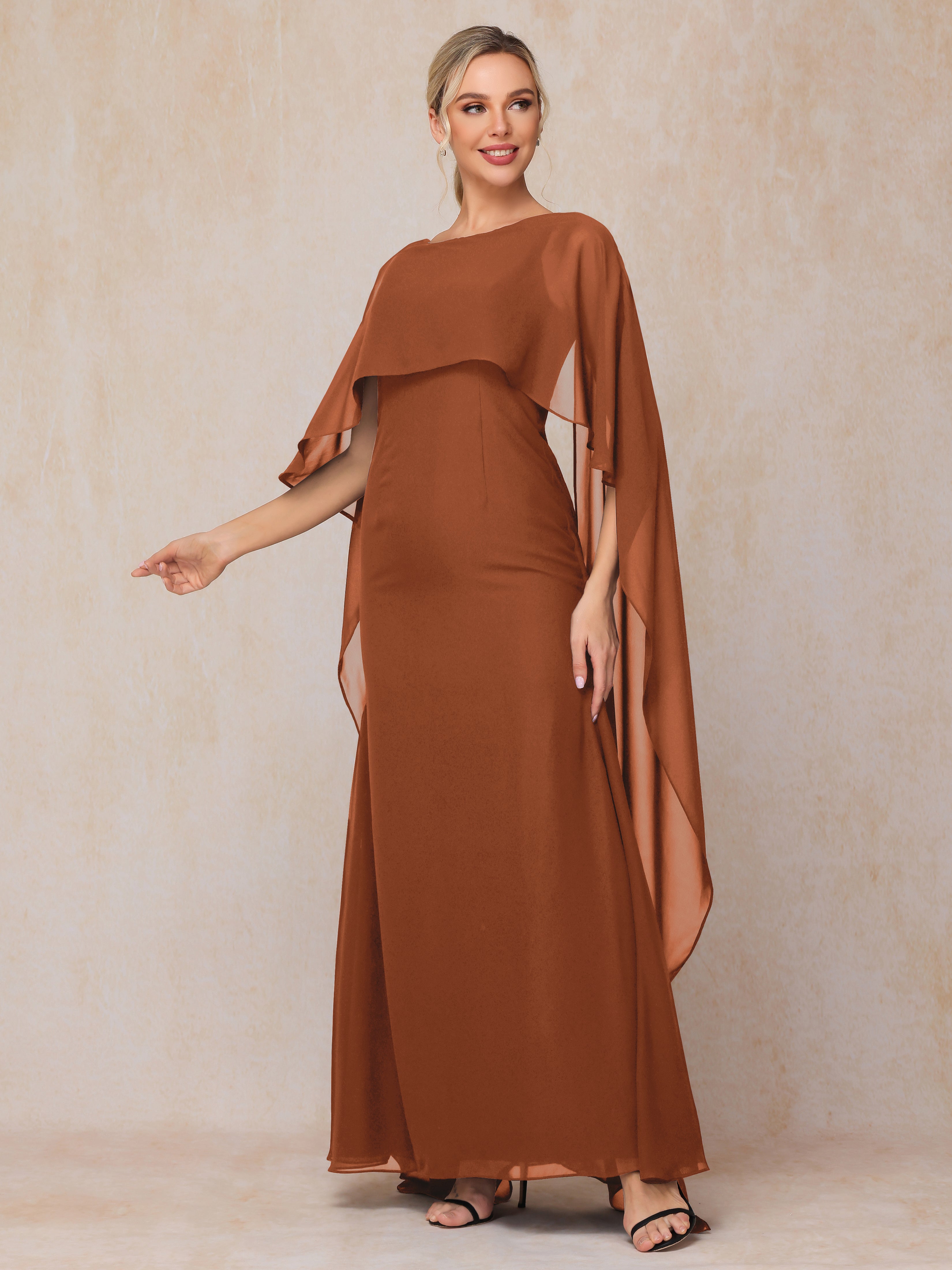 Floor Length Short Sleeves Chiffon Mother Of The Bride Dress