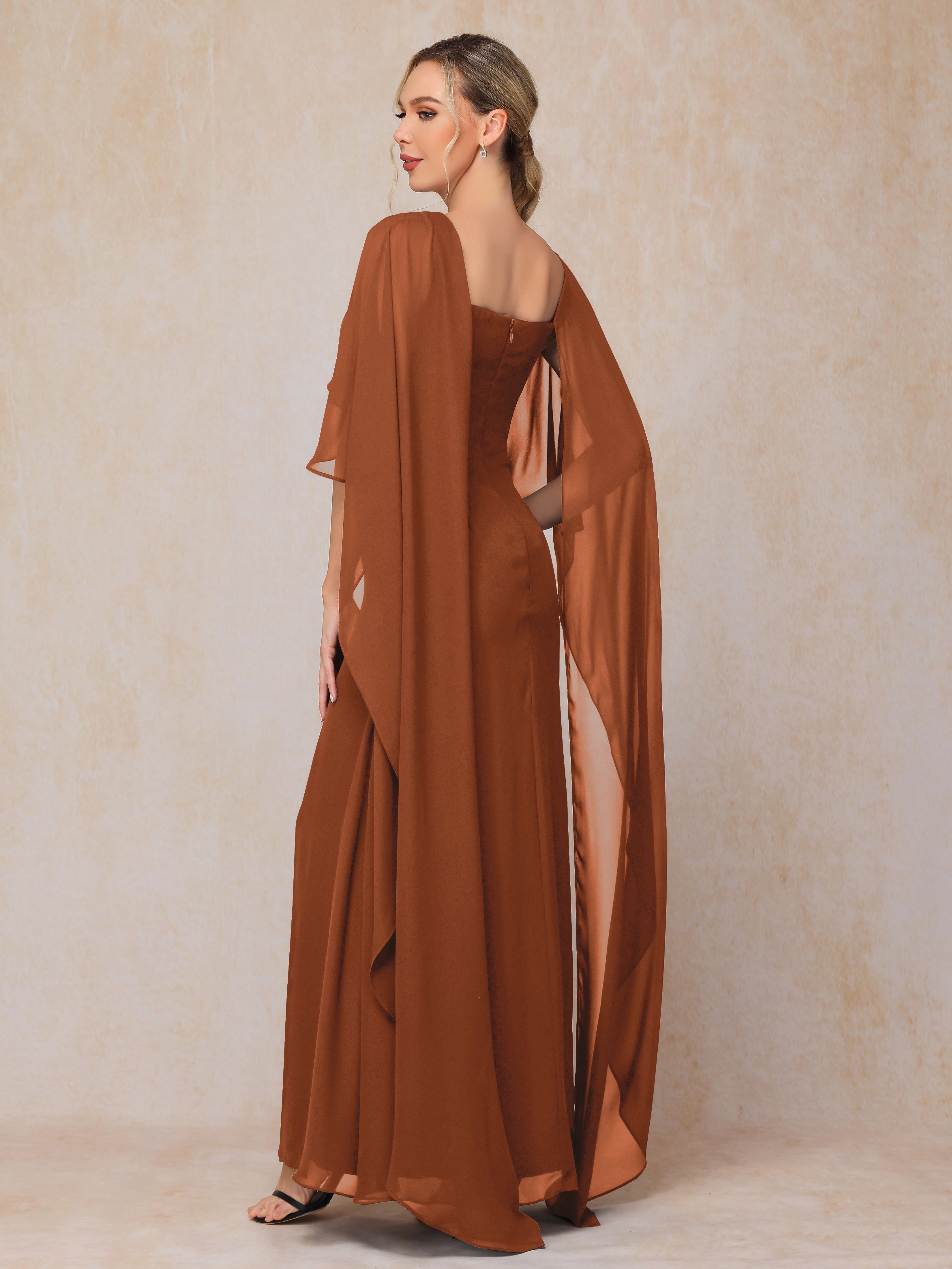Floor Length Short Sleeves Chiffon Mother Of The Bride Dress