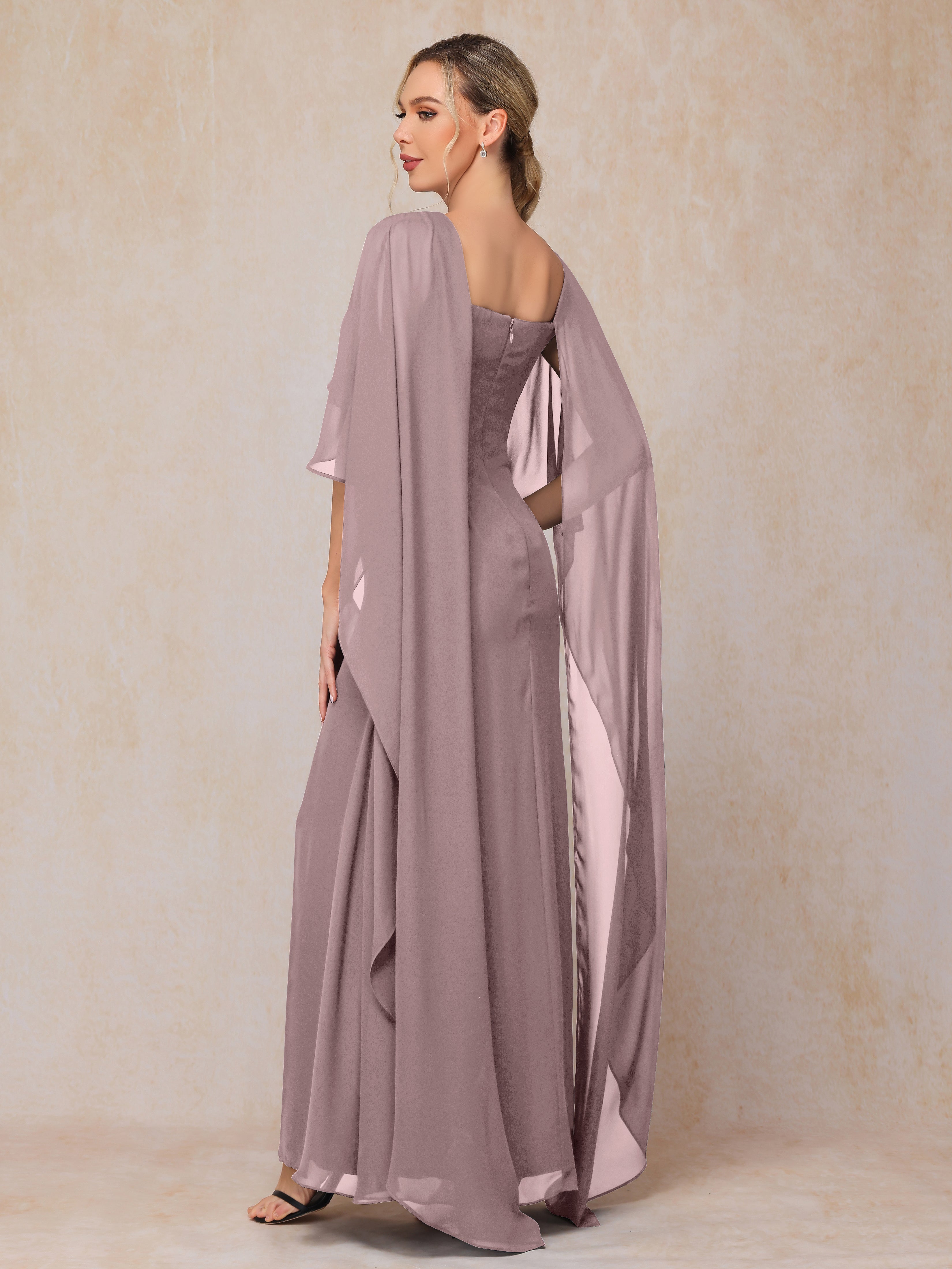 Floor Length Short Sleeves Chiffon Mother Of The Bride Dress