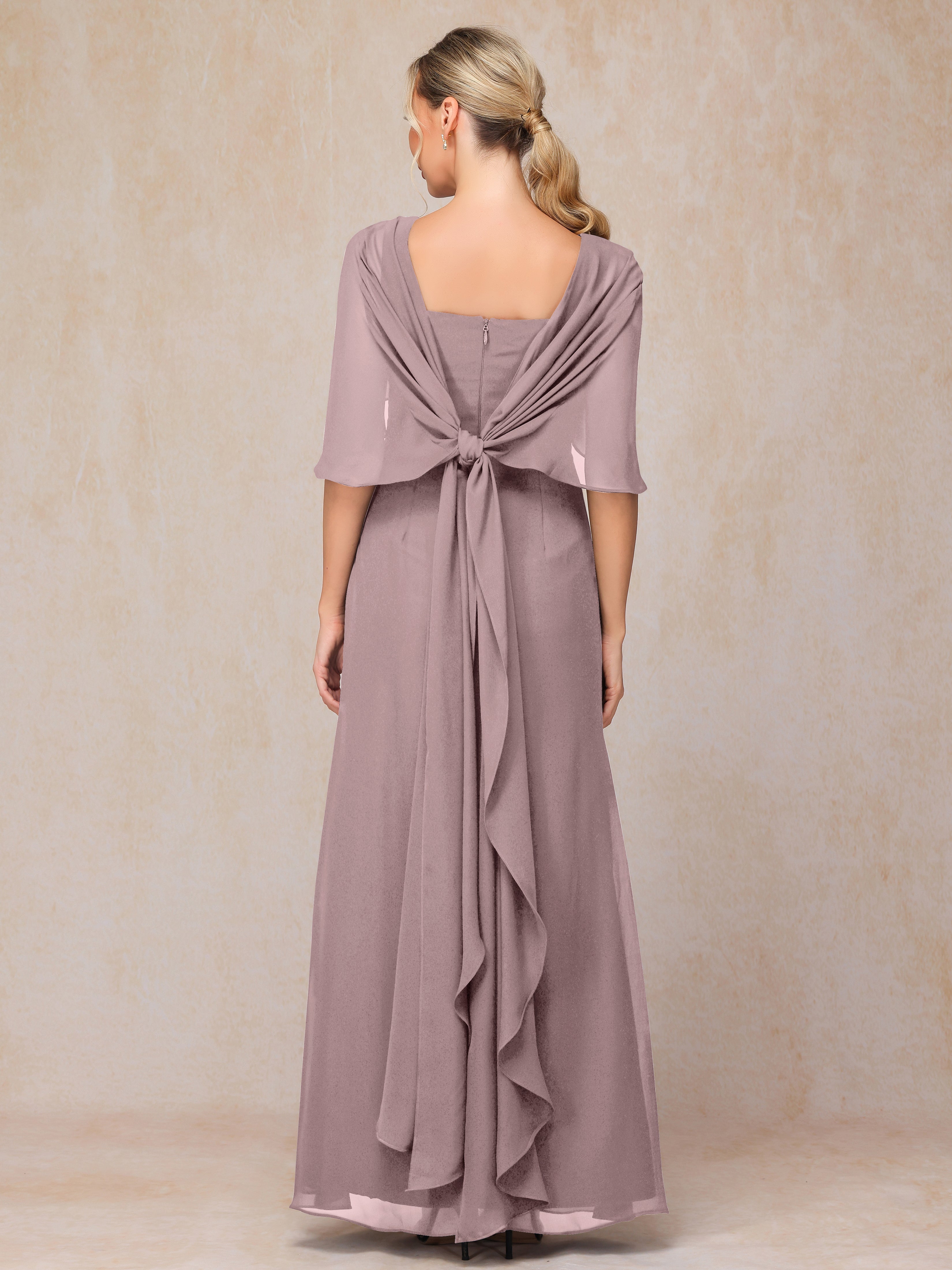 Floor Length Short Sleeves Chiffon Mother Of The Bride Dress