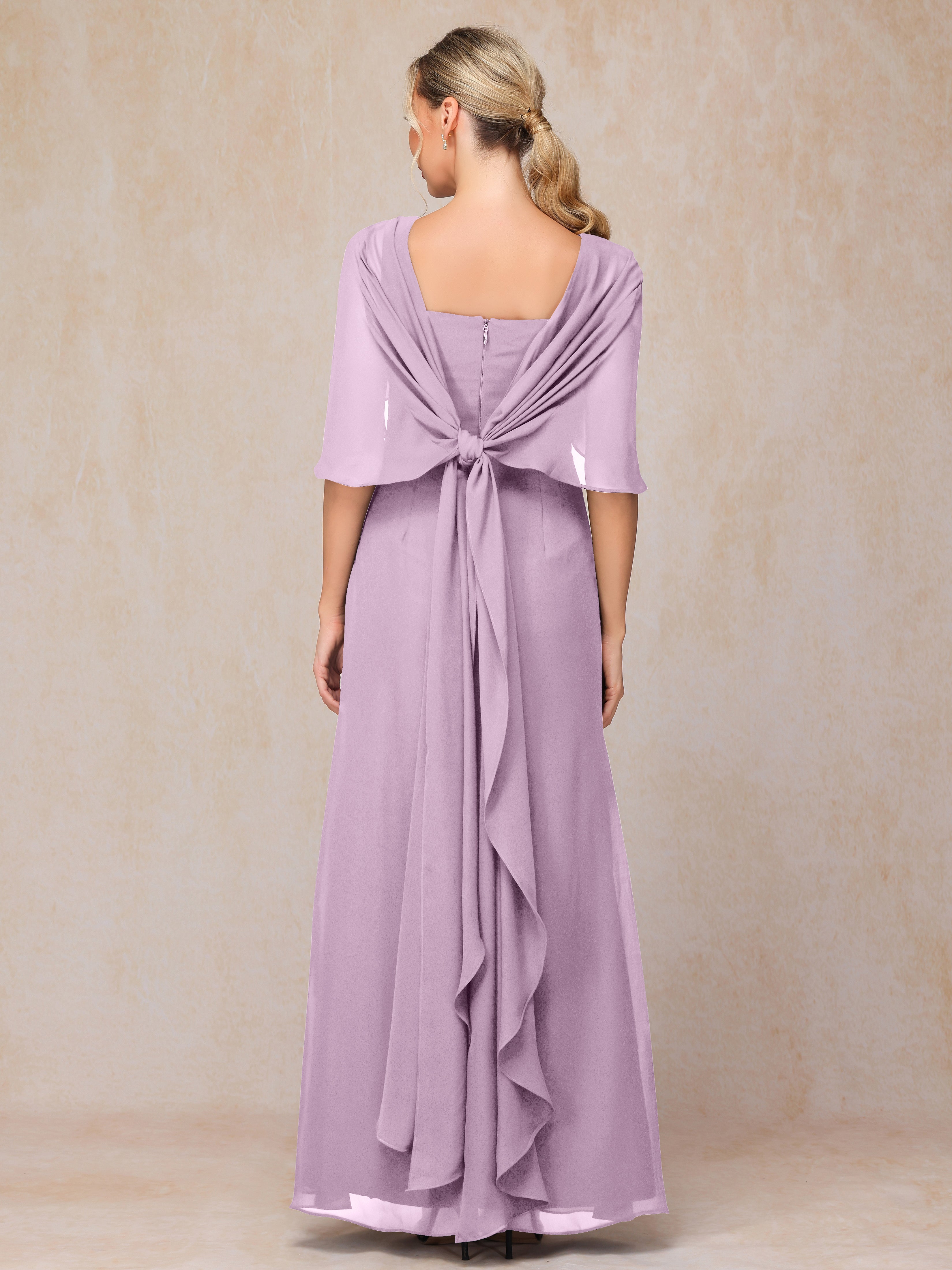 Floor Length Short Sleeves Chiffon Mother Of The Bride Dress
