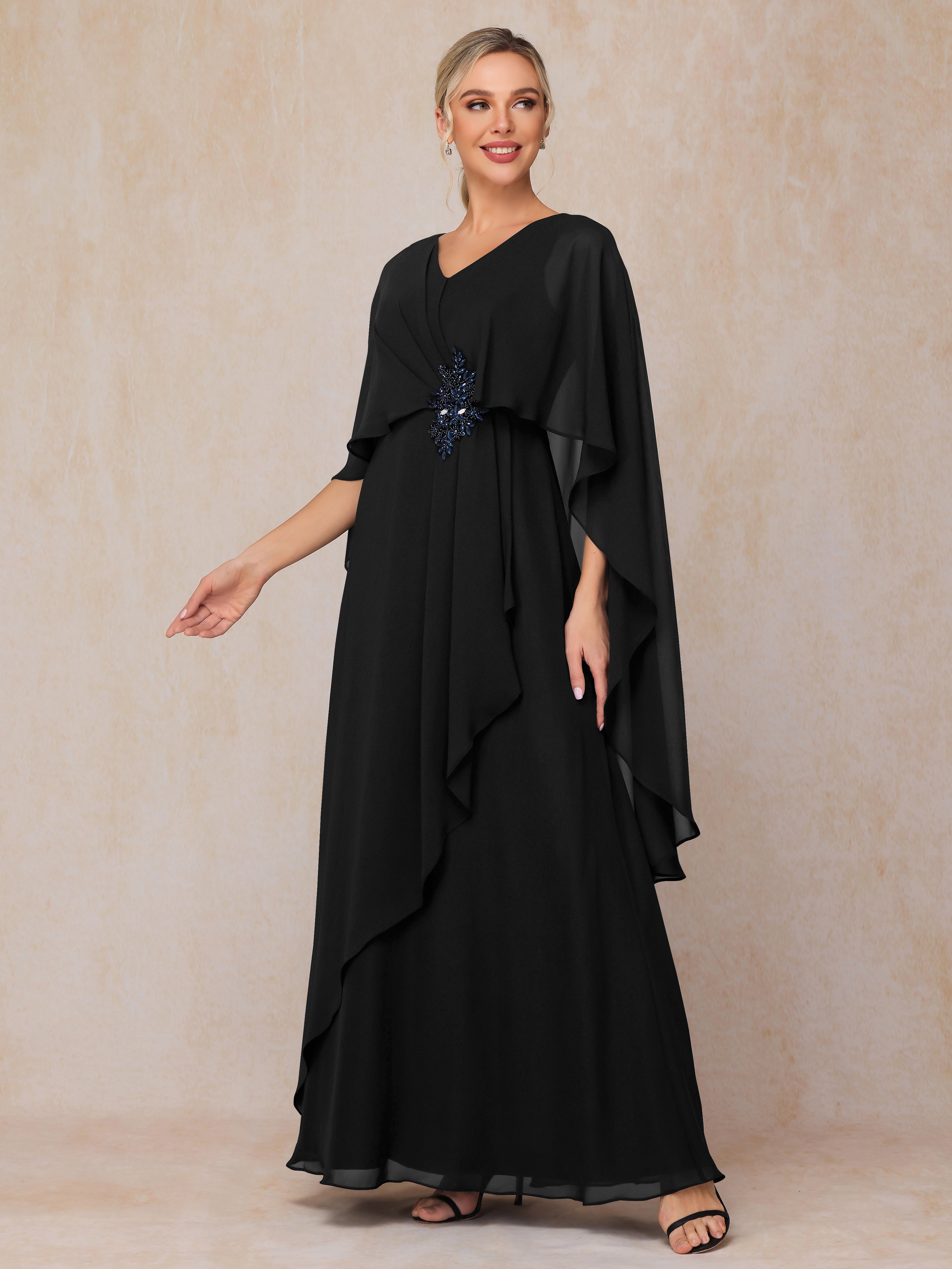 V Neck A Line Chiffon Mother Of The Bride Dress