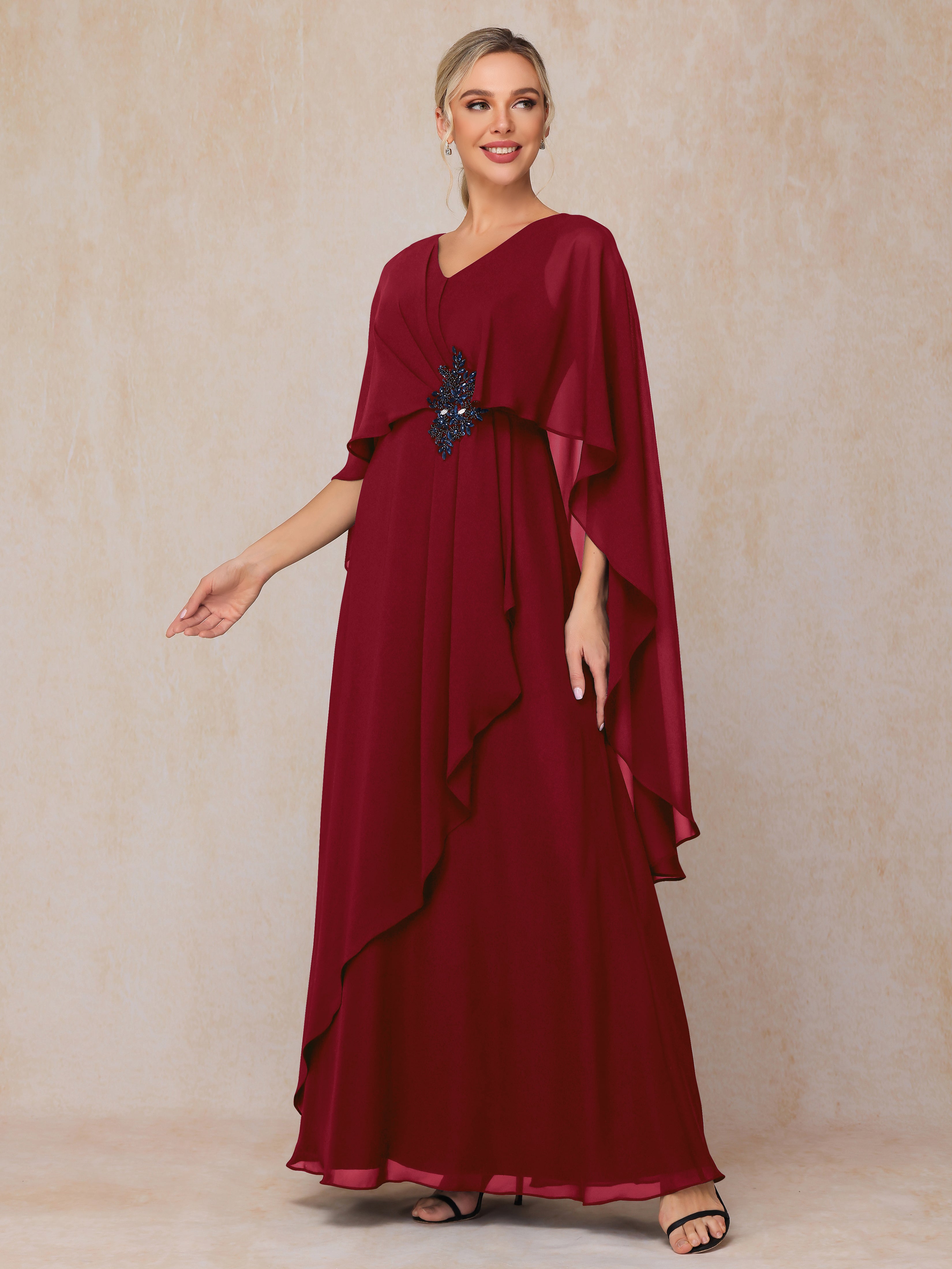 V Neck A Line Chiffon Mother Of The Bride Dress