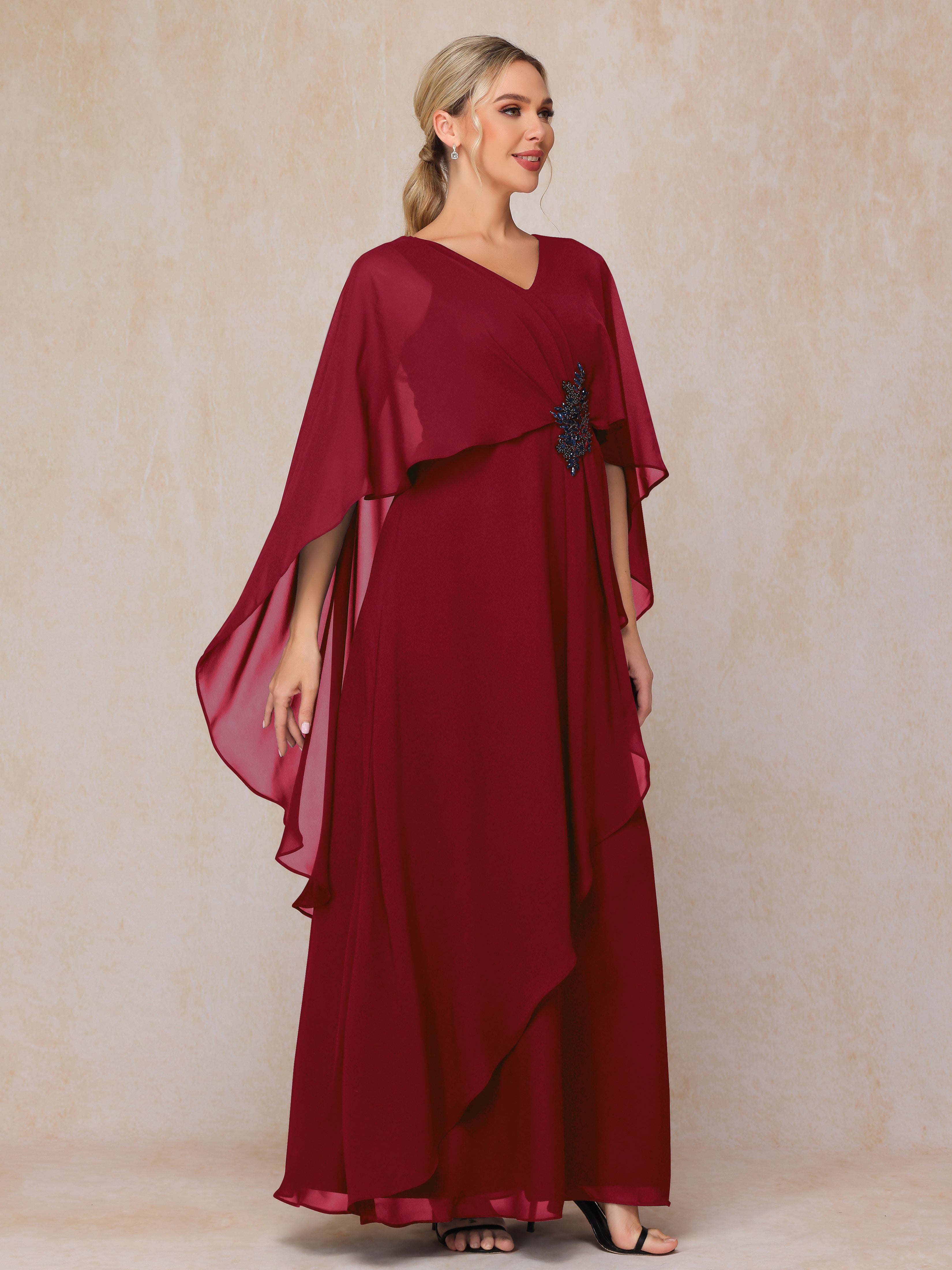 V Neck A Line Chiffon Mother Of The Bride Dress