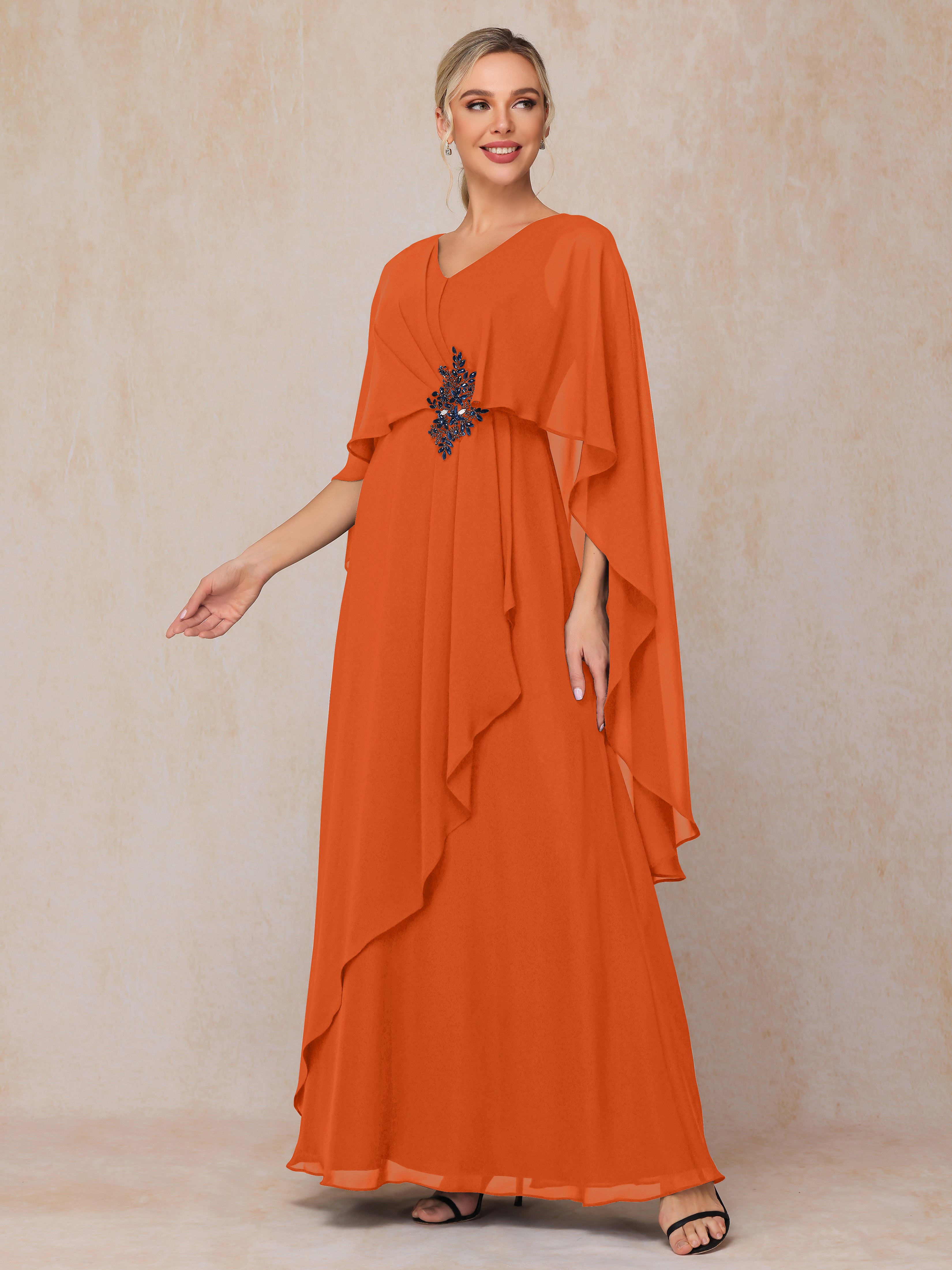 V Neck A Line Chiffon Mother Of The Bride Dress