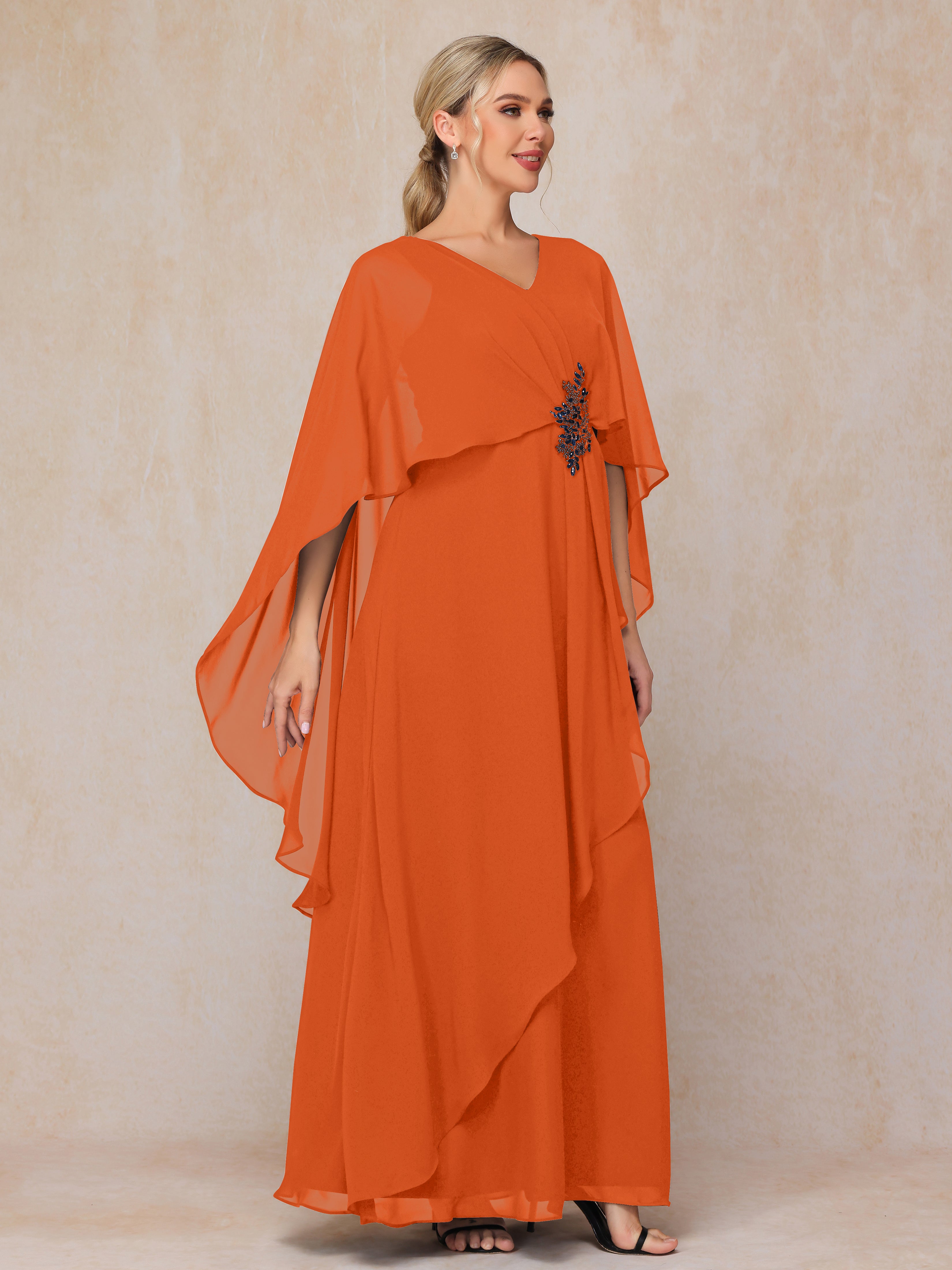 V Neck A Line Chiffon Mother Of The Bride Dress