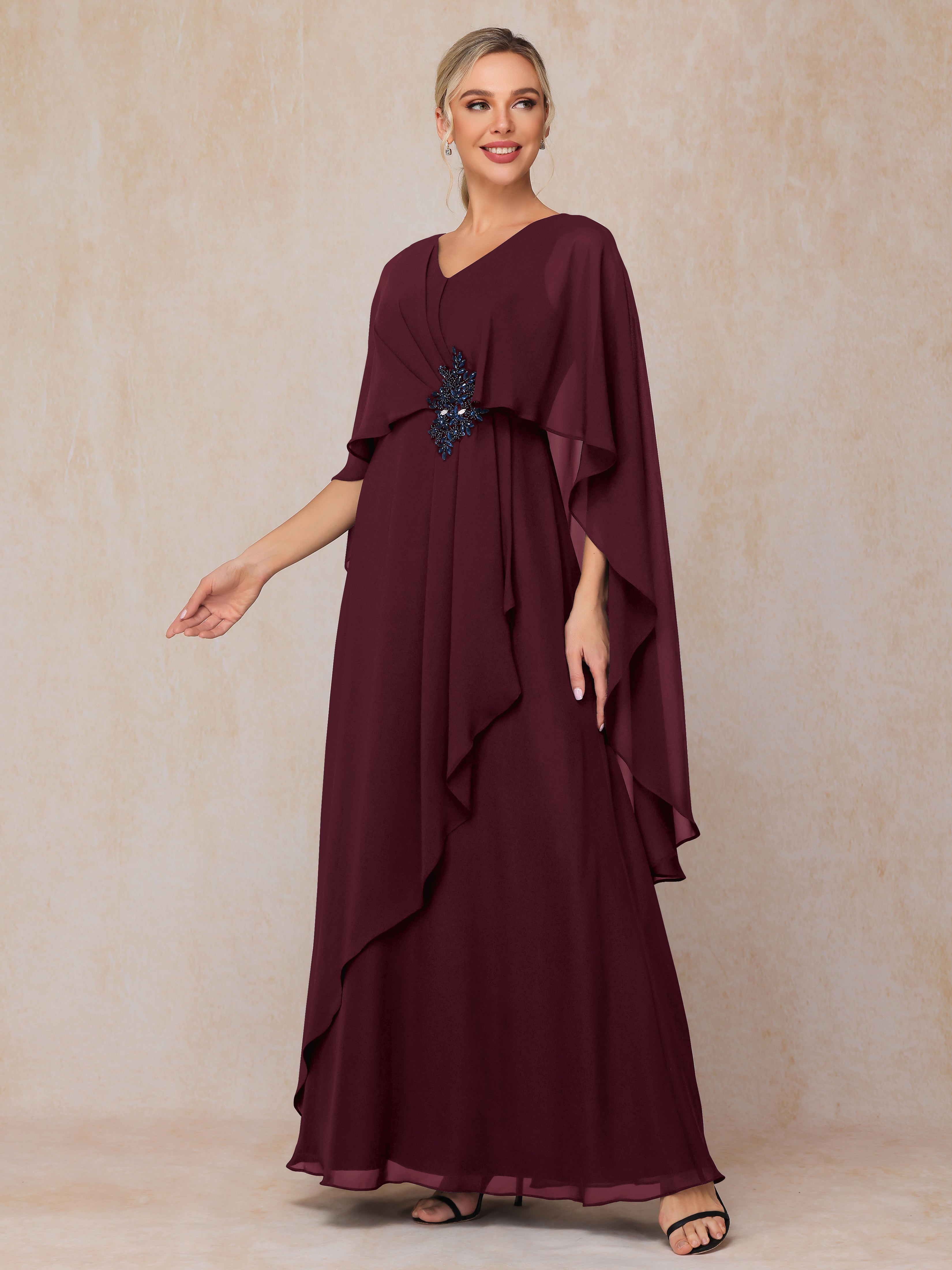 V Neck A Line Chiffon Mother Of The Bride Dress
