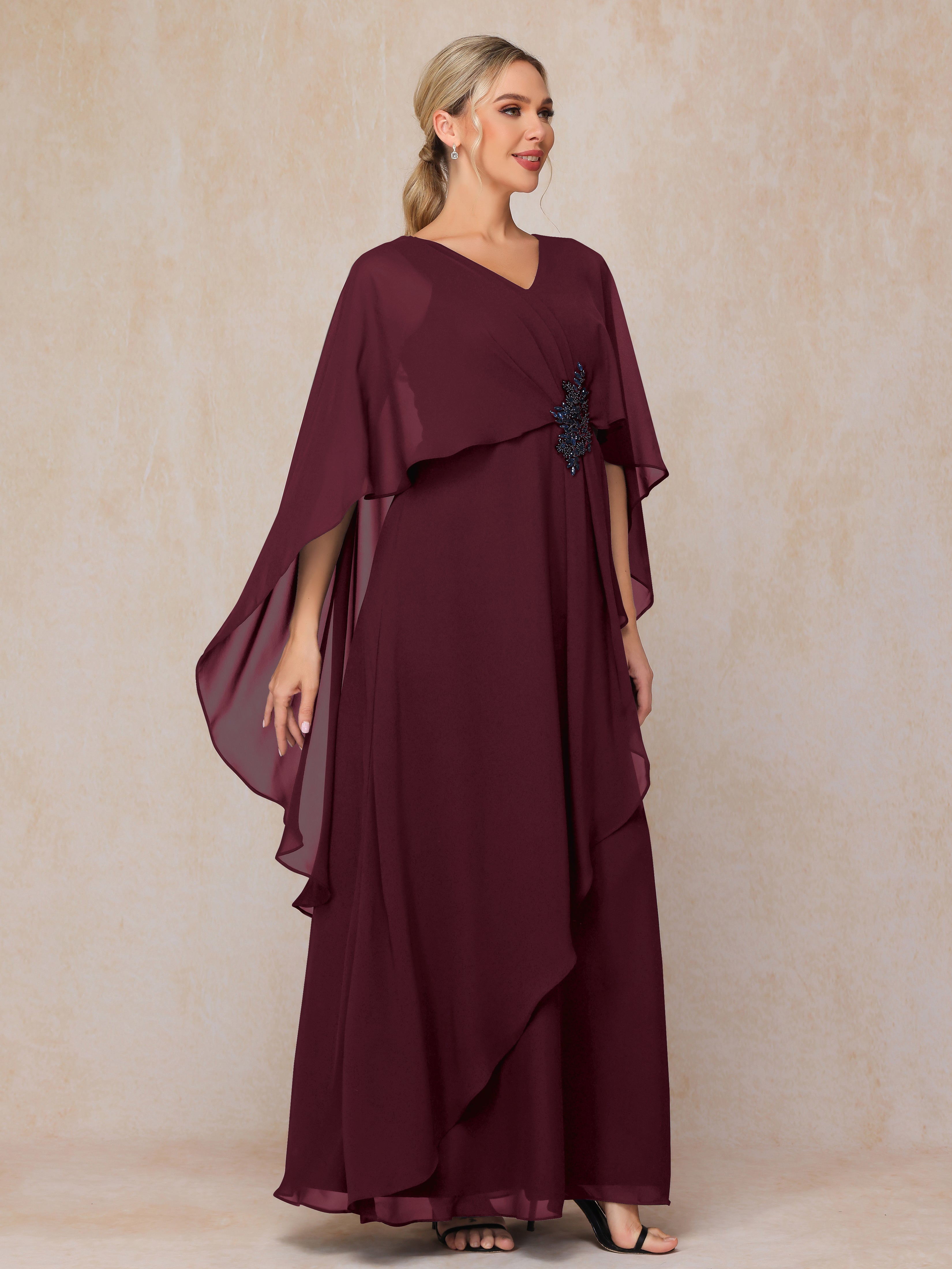 V Neck A Line Chiffon Mother Of The Bride Dress