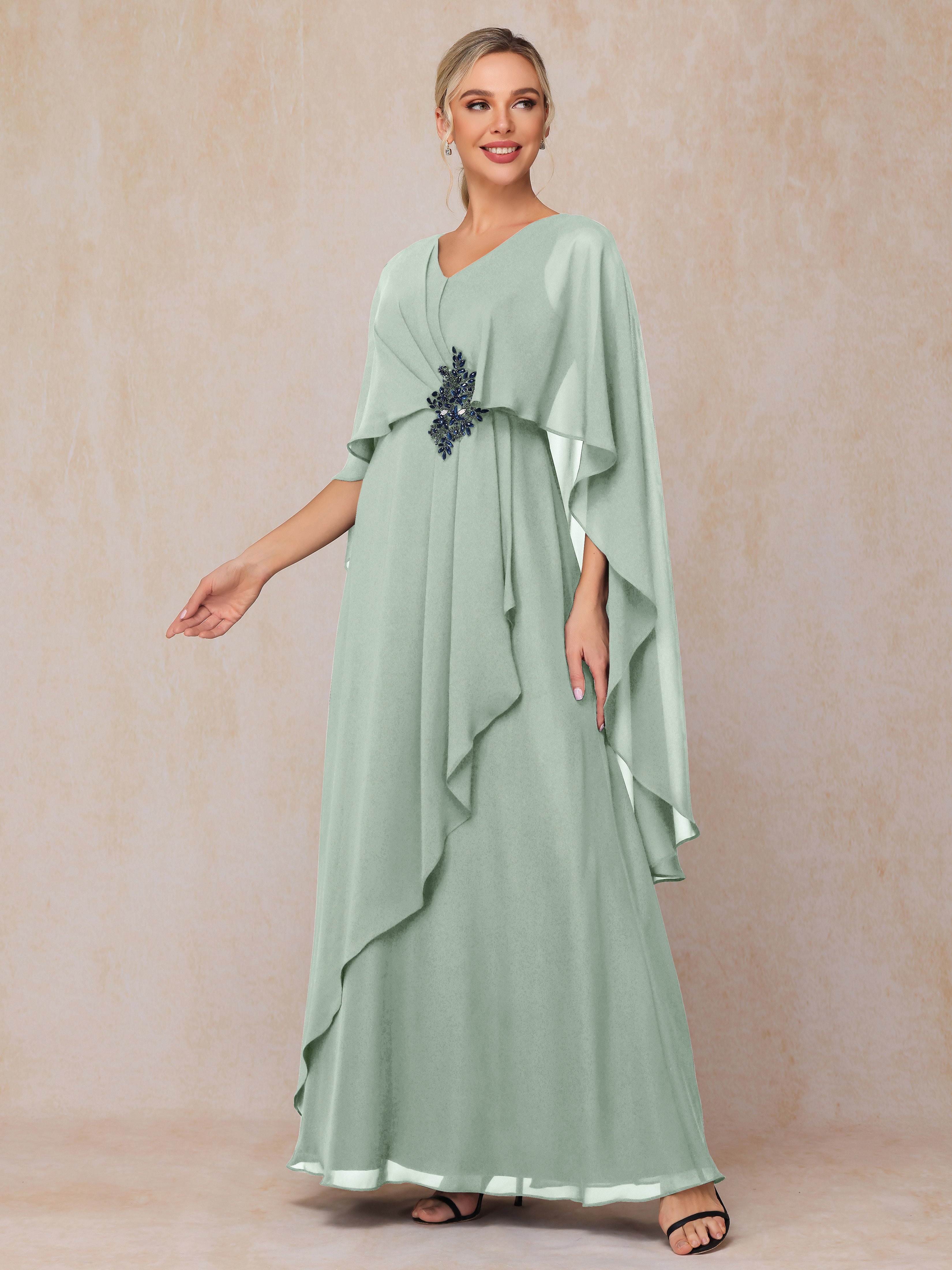 V Neck A Line Chiffon Mother Of The Bride Dress