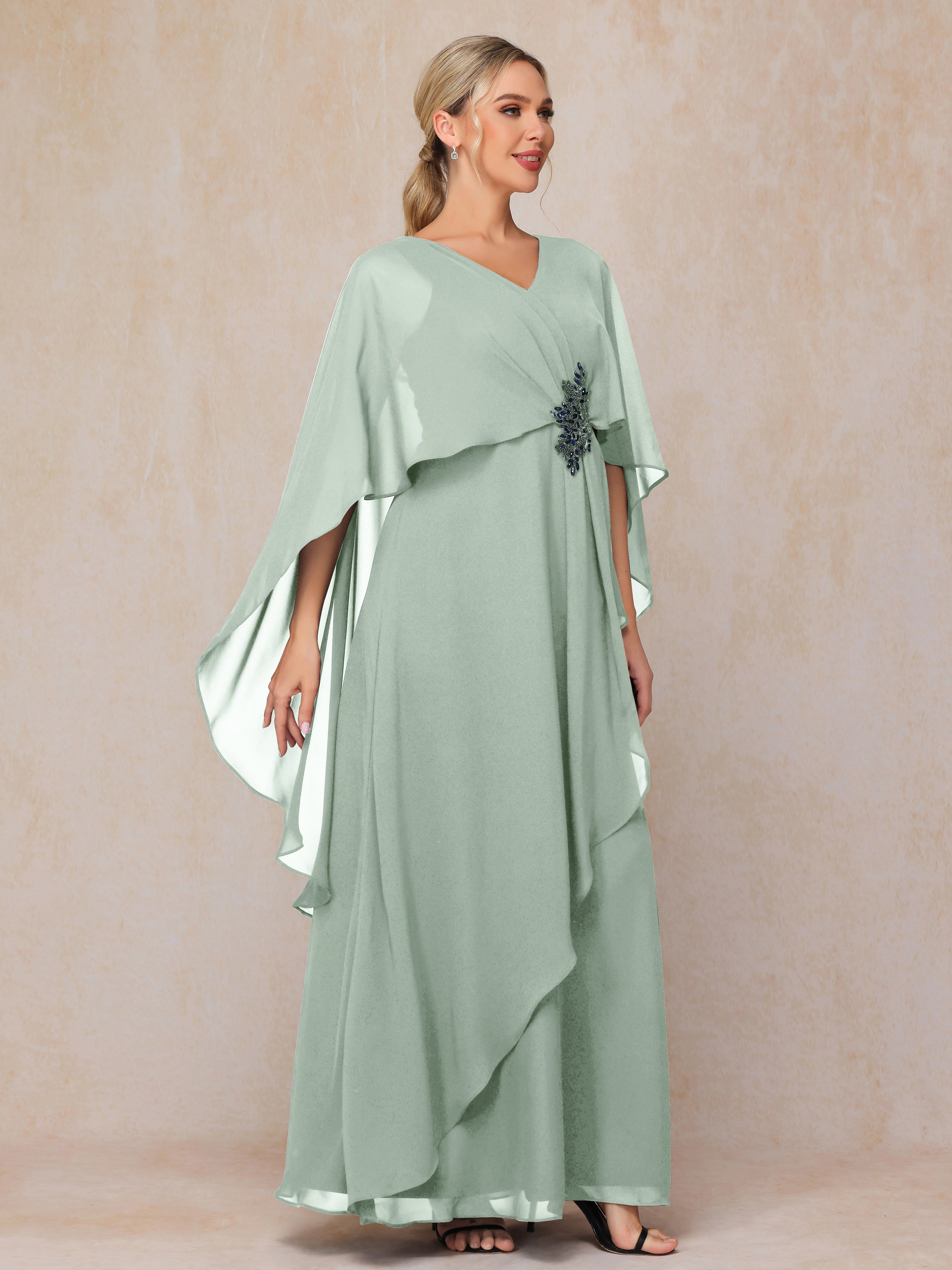 V Neck A Line Chiffon Mother Of The Bride Dress