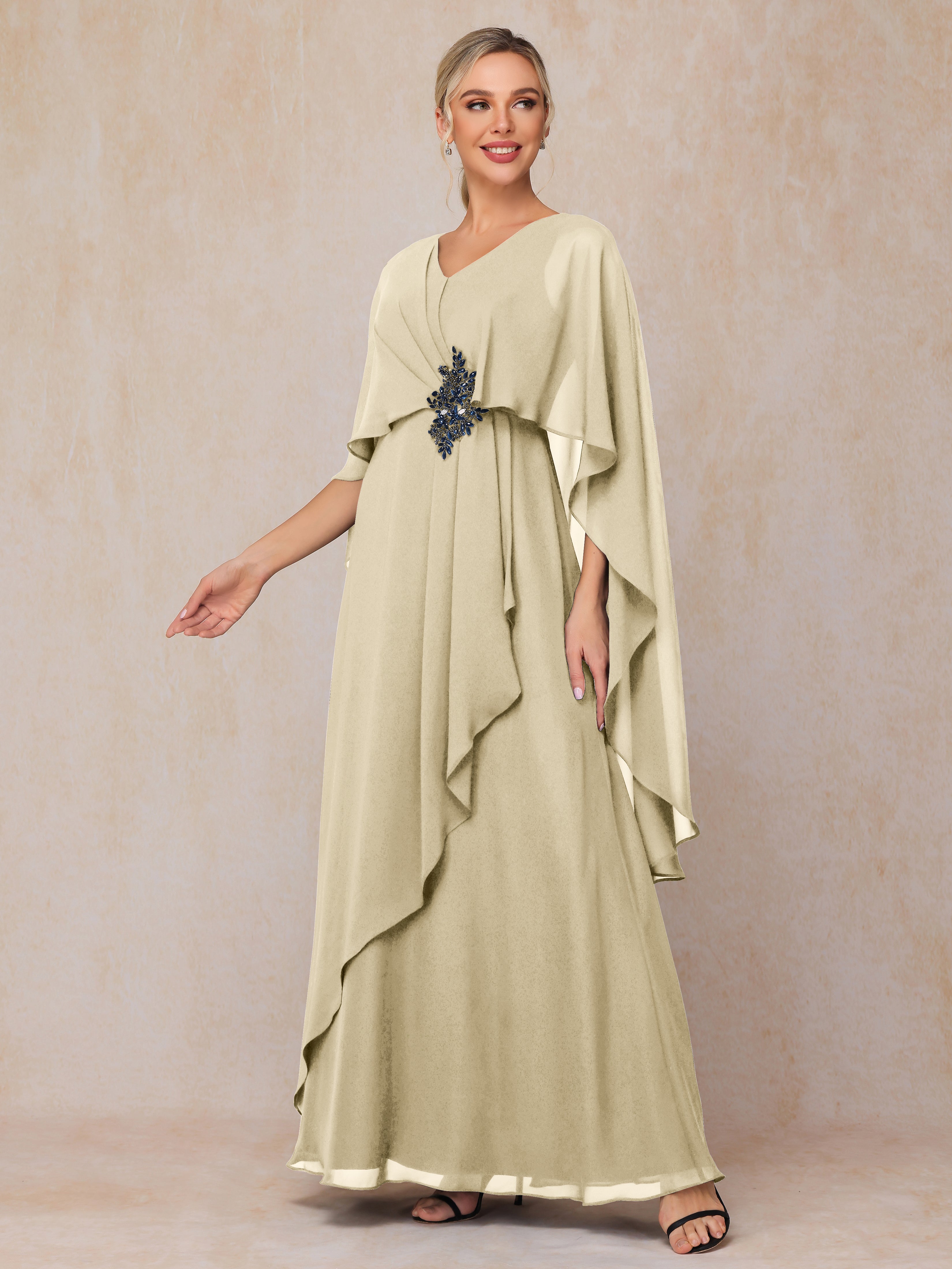 V Neck A Line Chiffon Mother Of The Bride Dress
