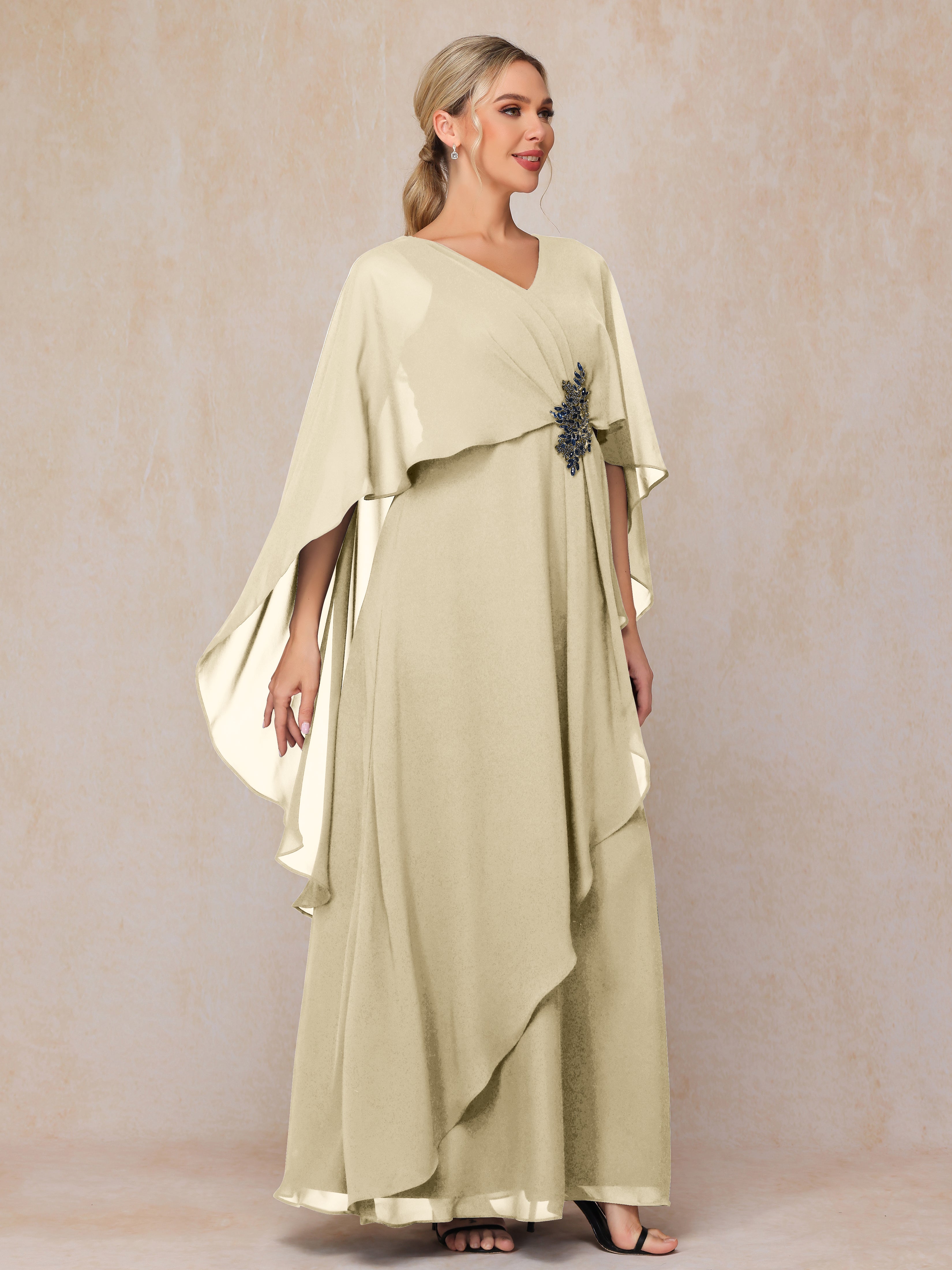 V Neck A Line Chiffon Mother Of The Bride Dress