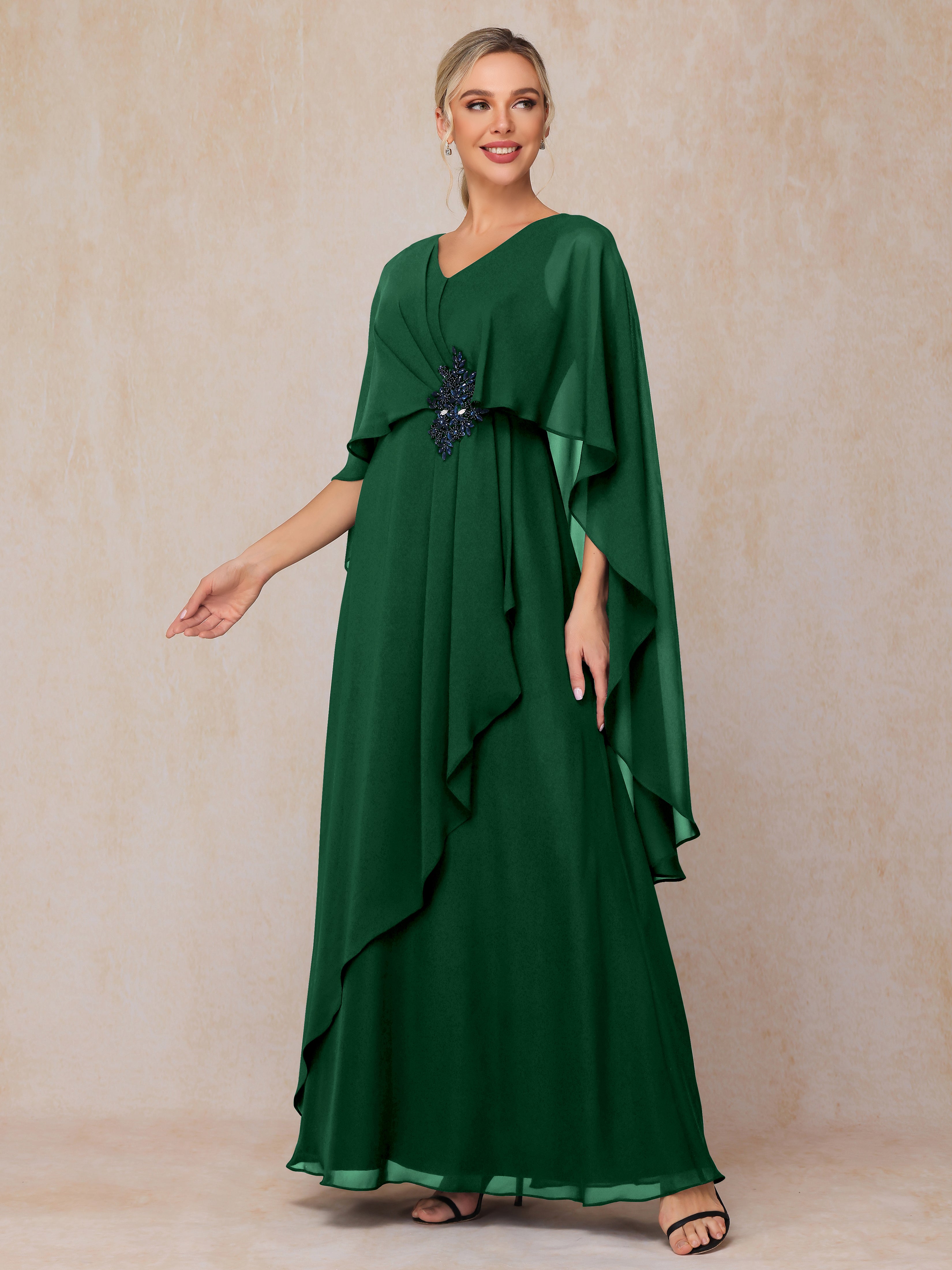 V Neck A Line Chiffon Mother Of The Bride Dress