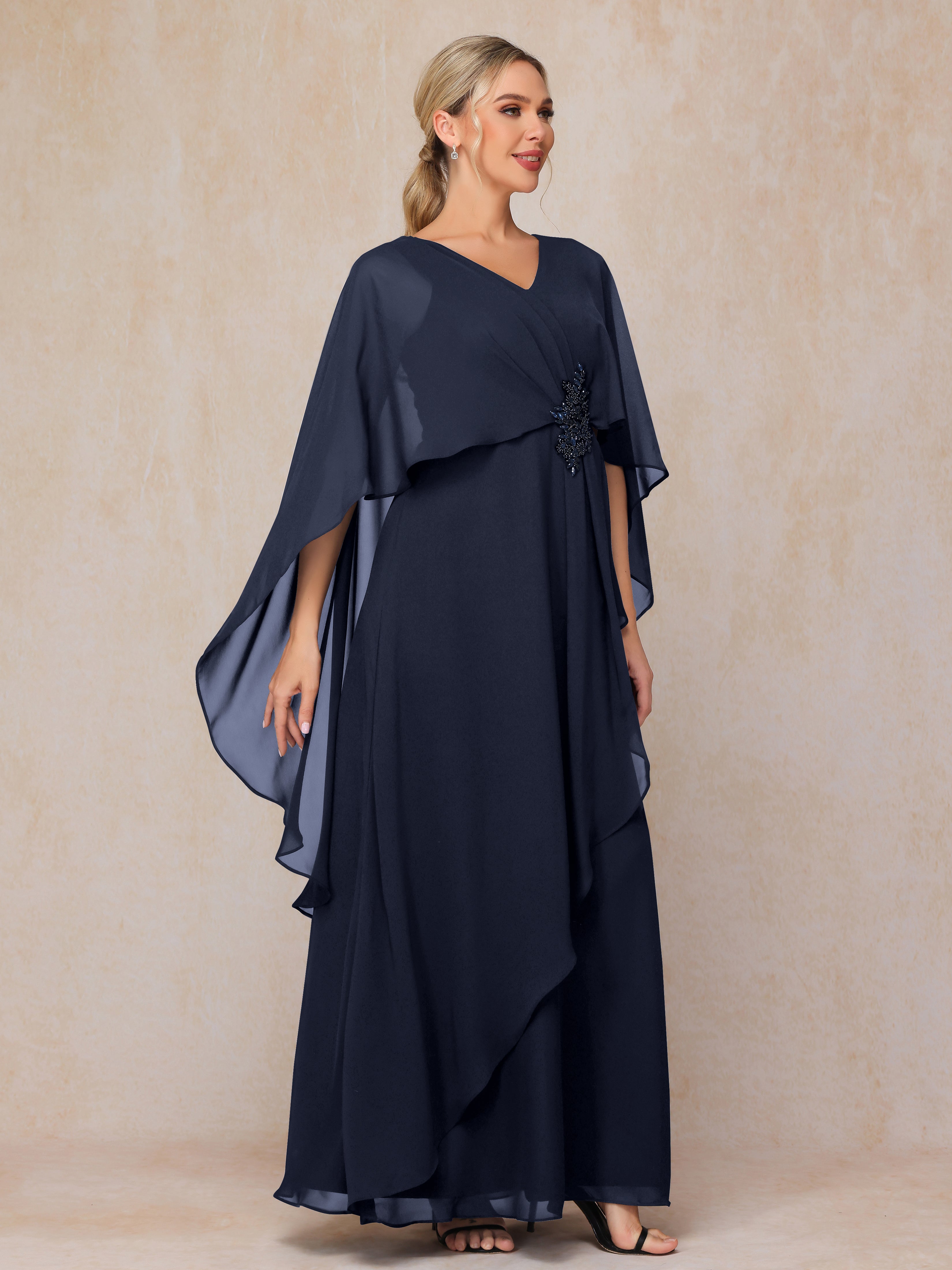 V Neck A Line Chiffon Mother Of The Bride Dress