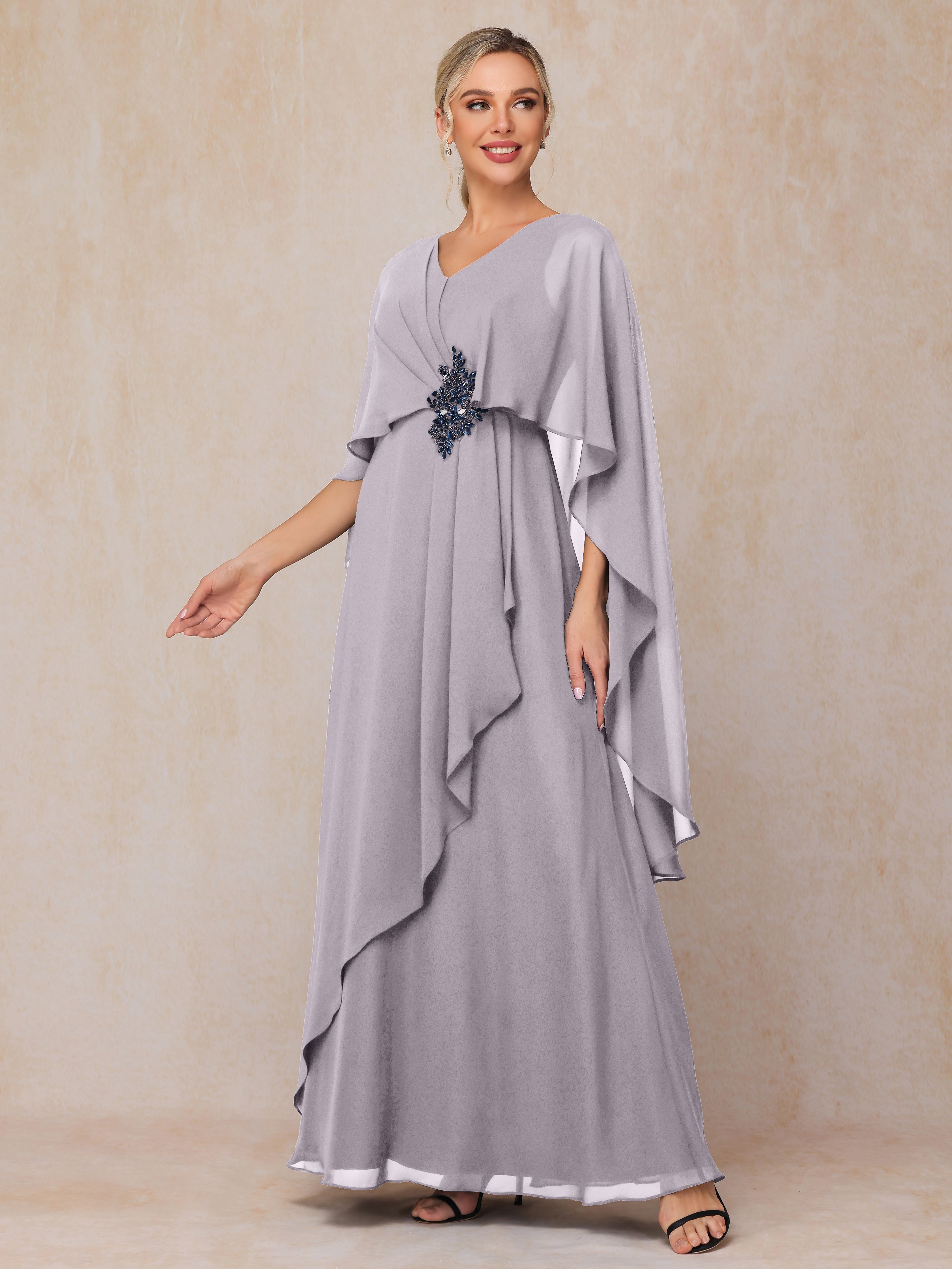 V Neck A Line Chiffon Mother Of The Bride Dress