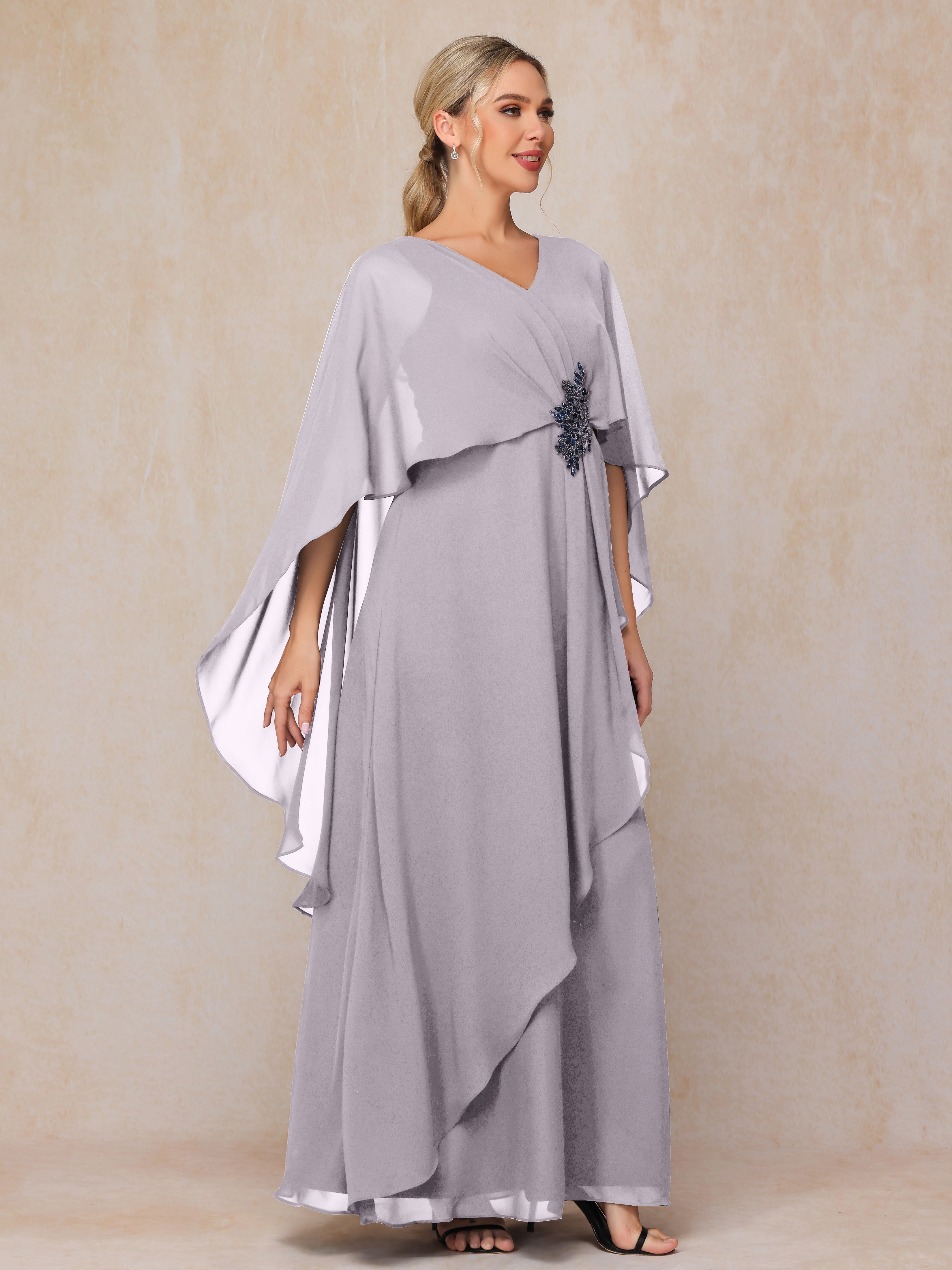 V Neck A Line Chiffon Mother Of The Bride Dress