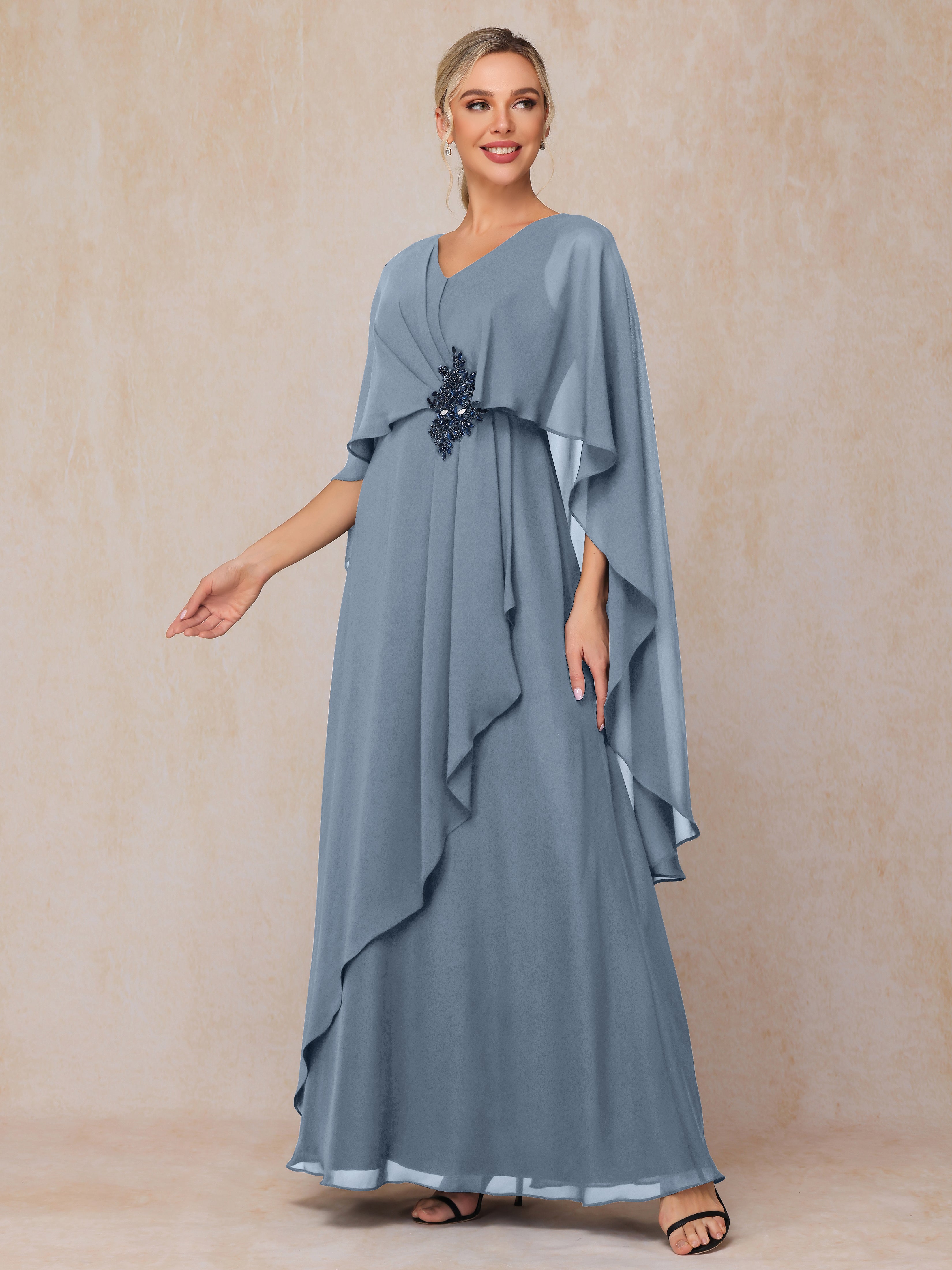 V Neck A Line Chiffon Mother Of The Bride Dress