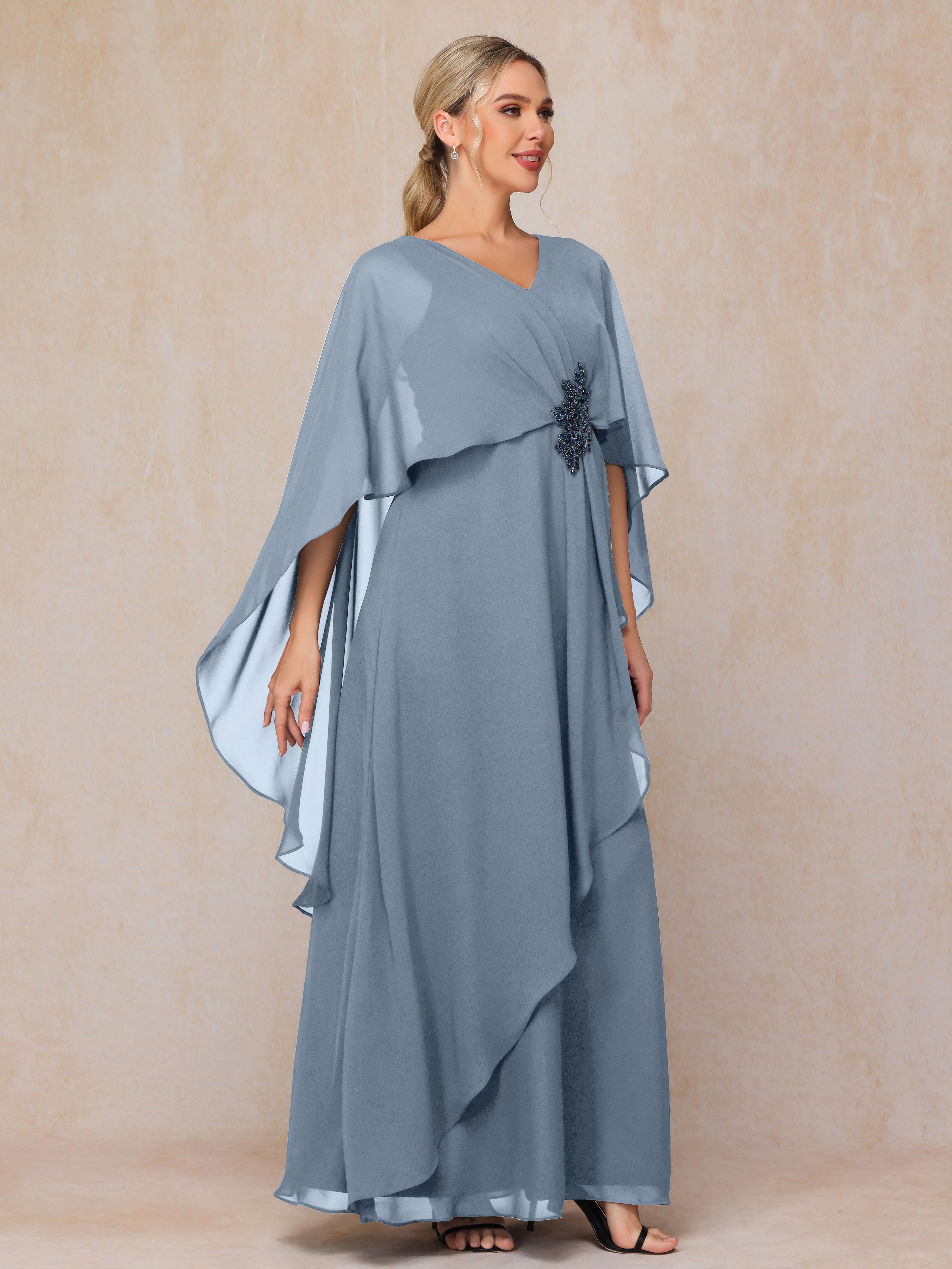 V Neck A Line Chiffon Mother Of The Bride Dress
