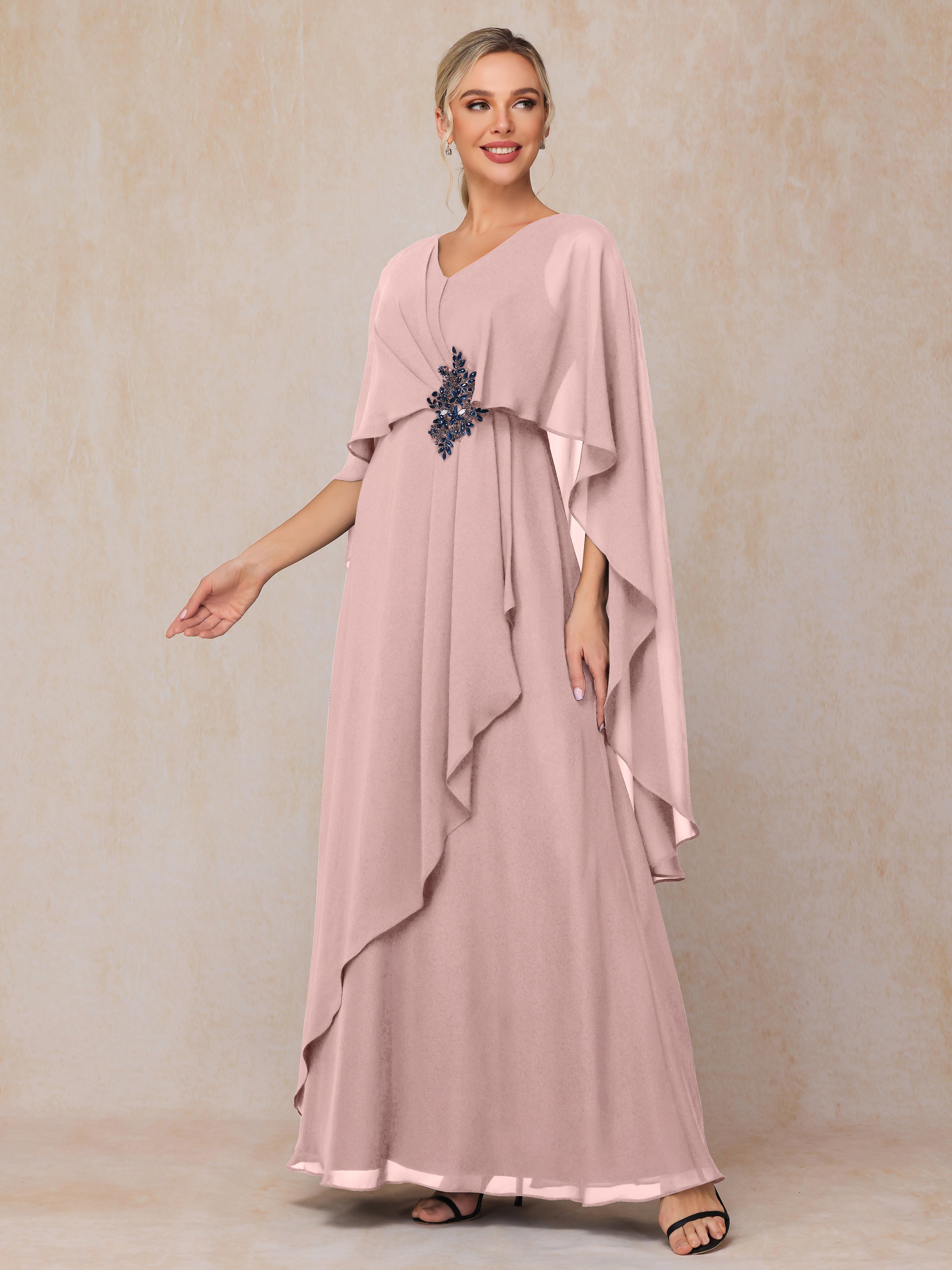 V Neck A Line Chiffon Mother Of The Bride Dress