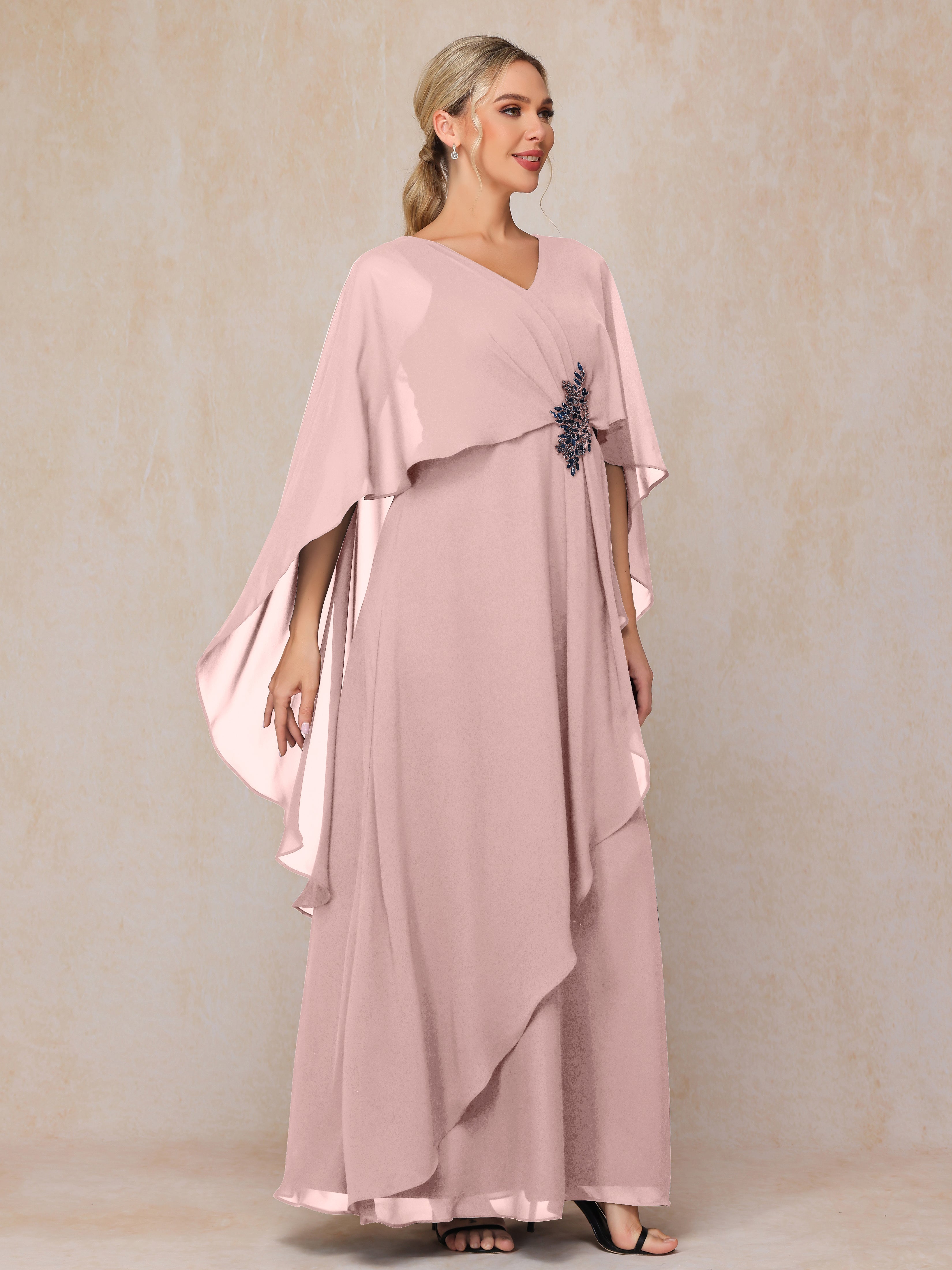 V Neck A Line Chiffon Mother Of The Bride Dress
