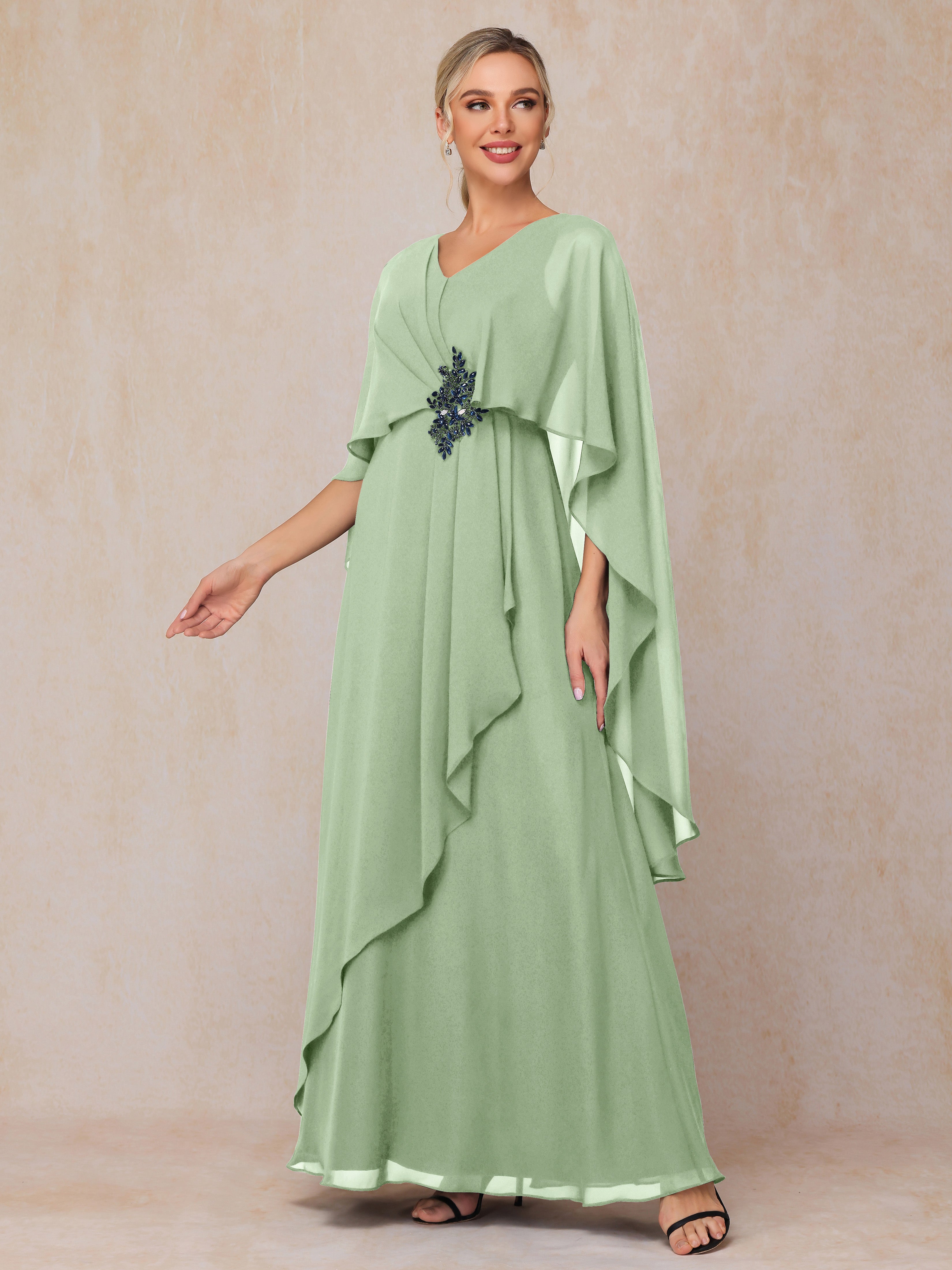 V Neck A Line Chiffon Mother Of The Bride Dress
