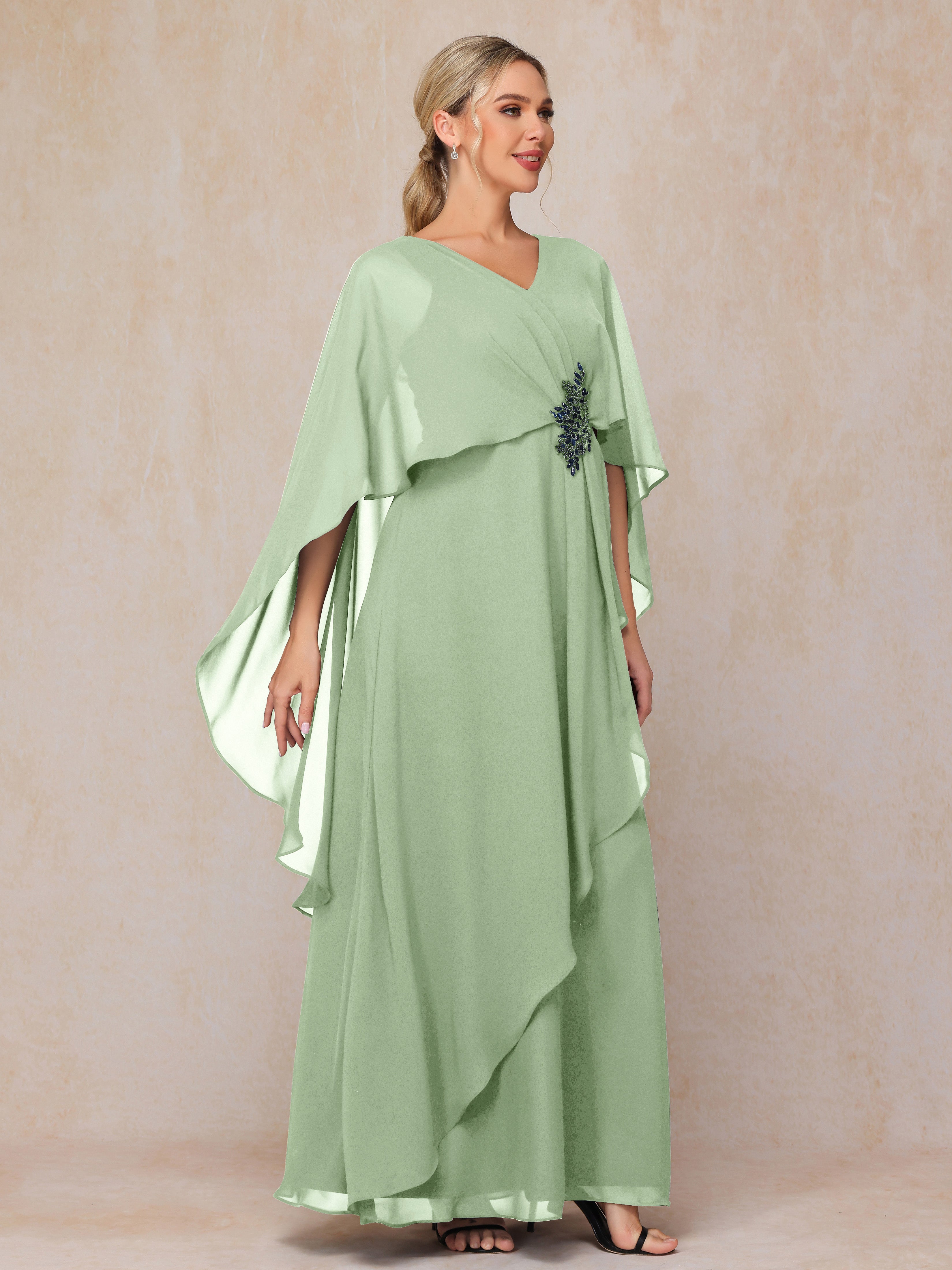V Neck A Line Chiffon Mother Of The Bride Dress