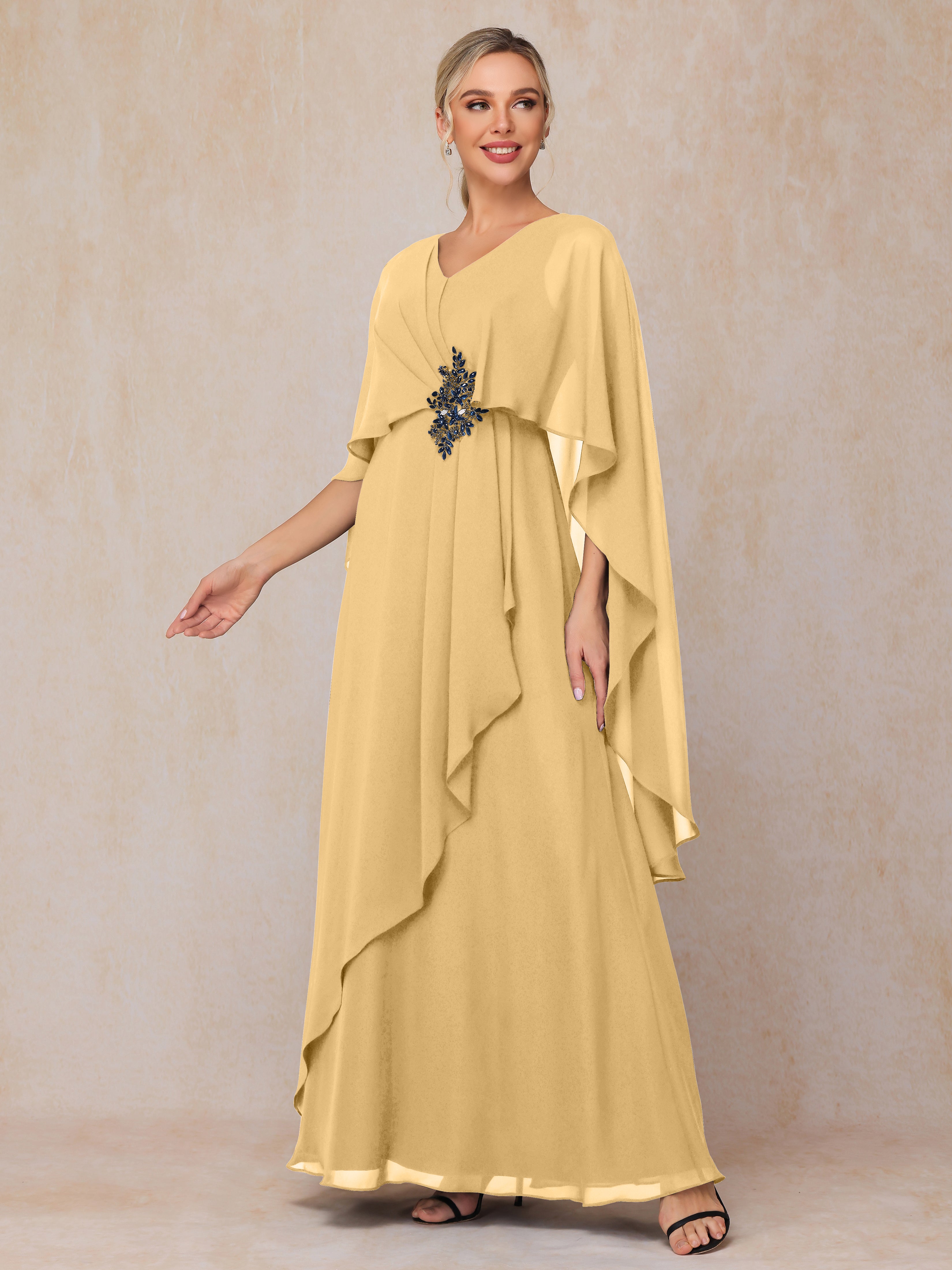 V Neck A Line Chiffon Mother Of The Bride Dress