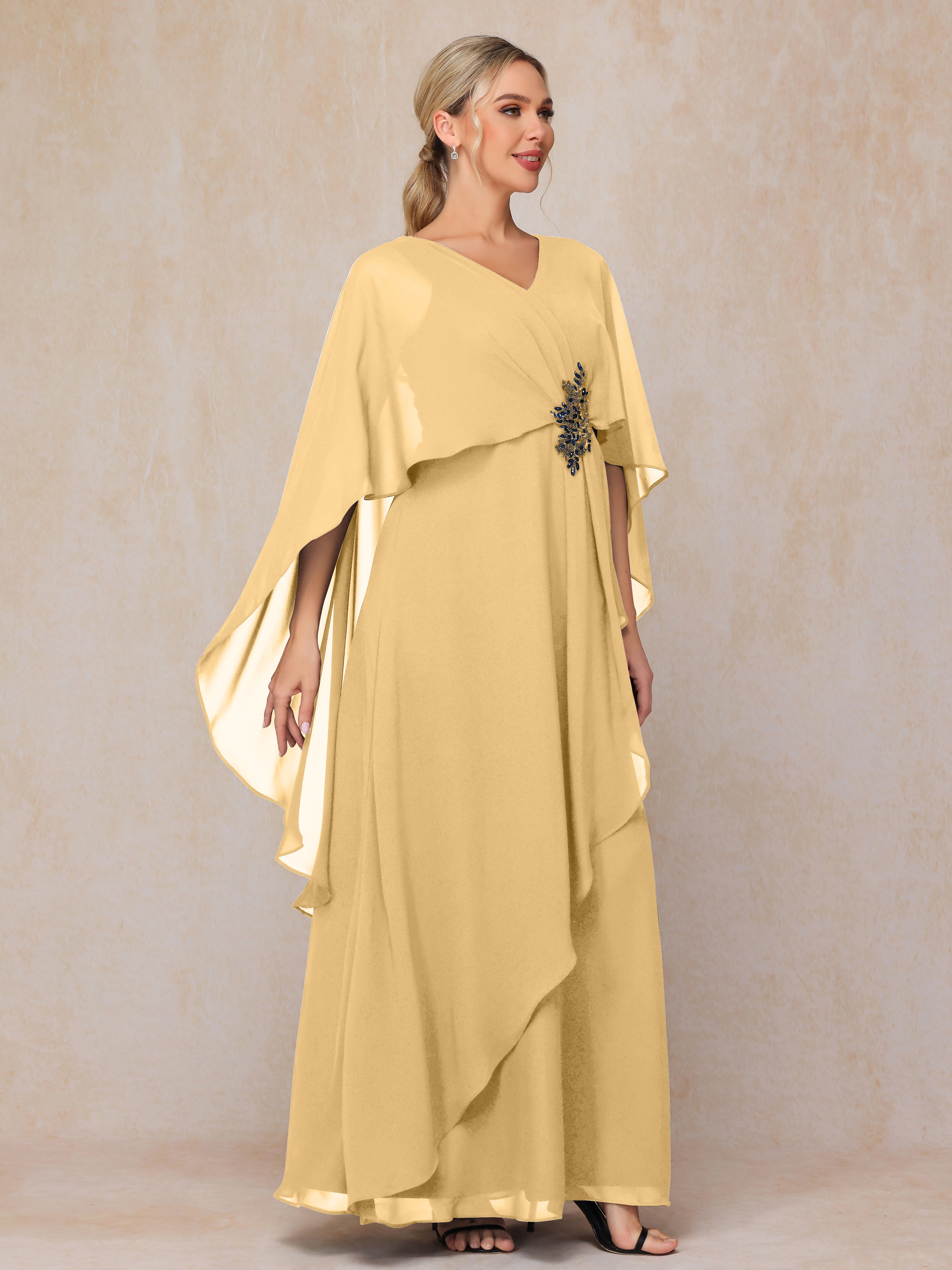 V Neck A Line Chiffon Mother Of The Bride Dress