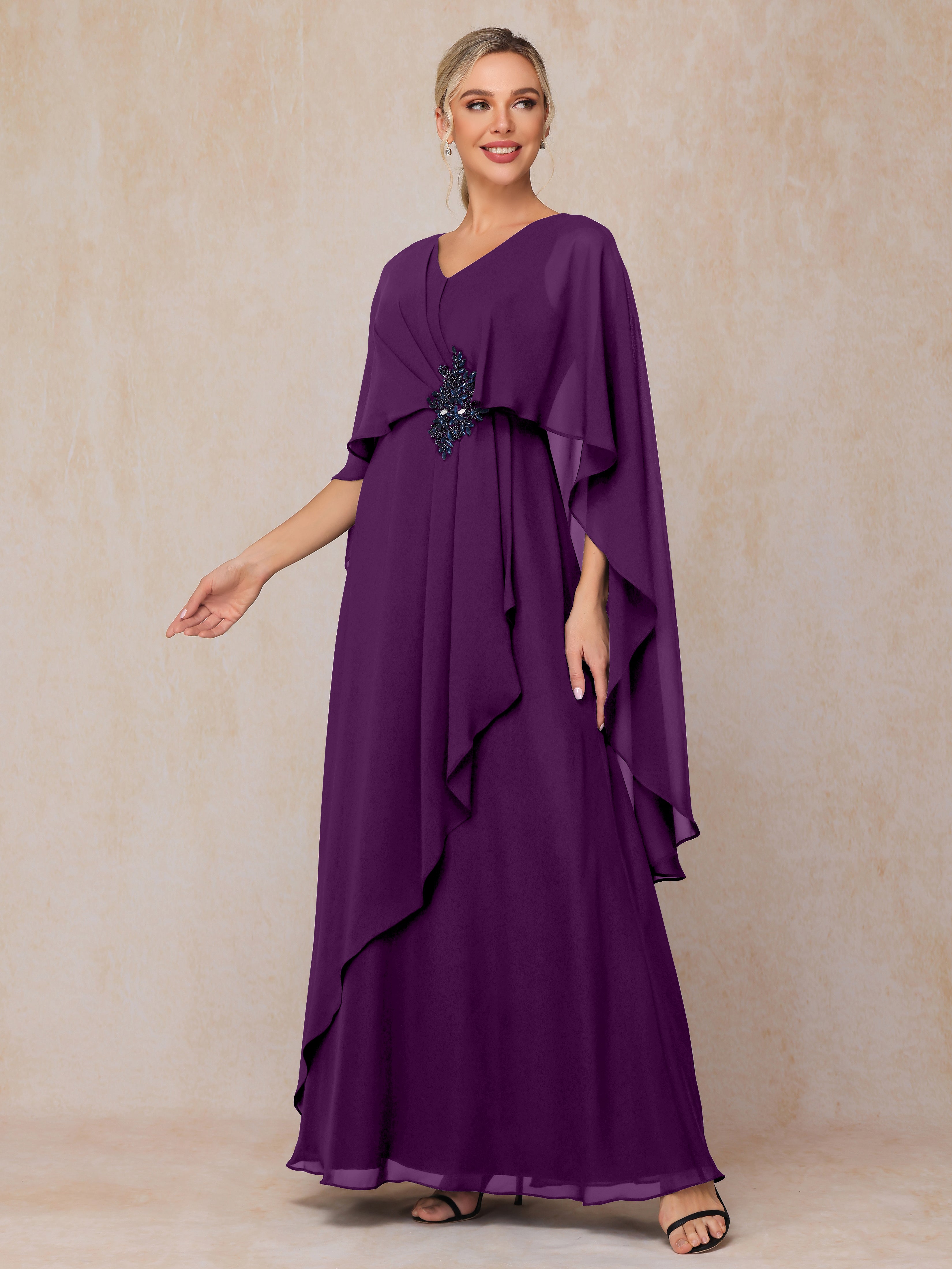 V Neck A Line Chiffon Mother Of The Bride Dress