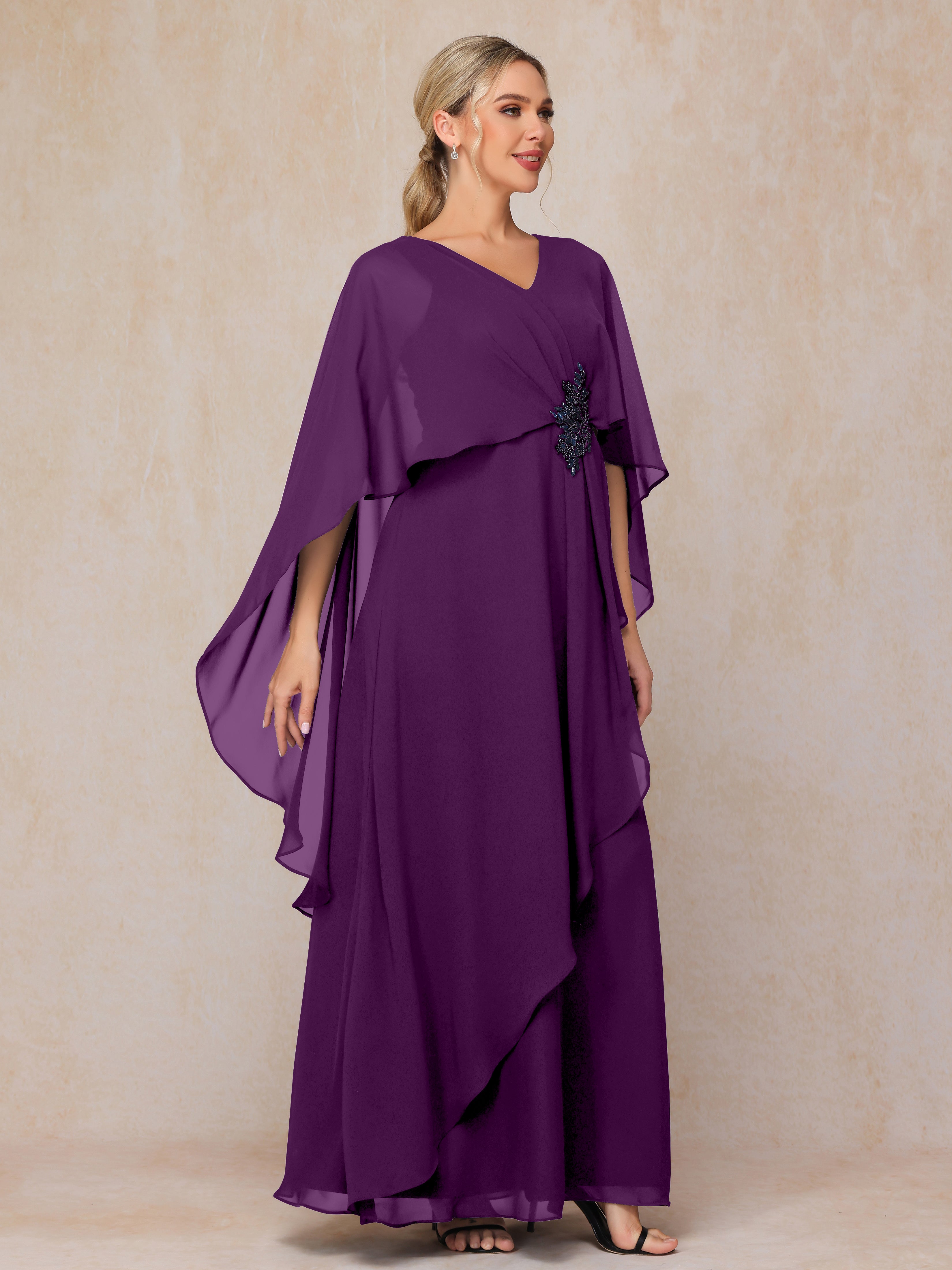 V Neck A Line Chiffon Mother Of The Bride Dress