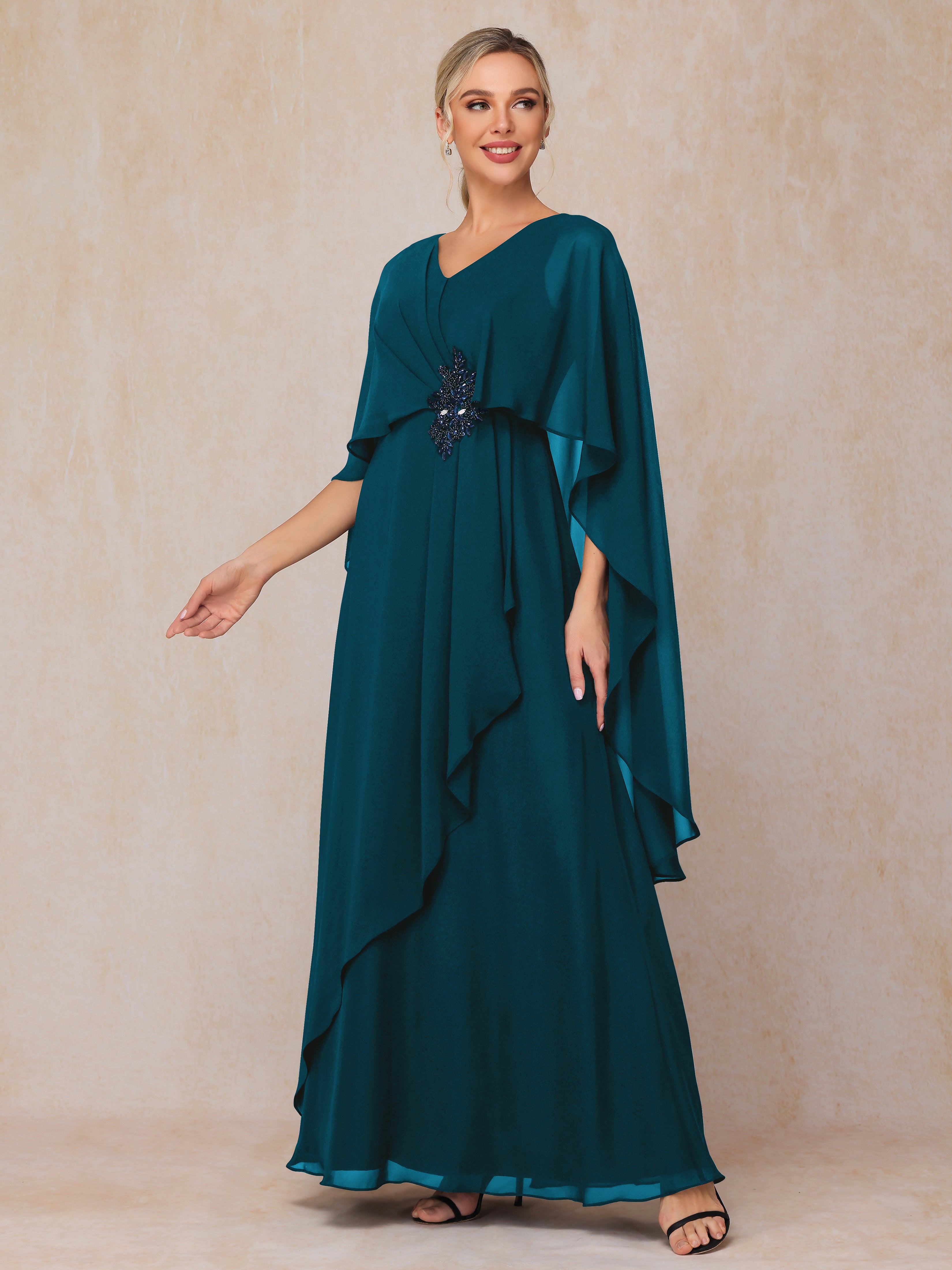 V Neck A Line Chiffon Mother Of The Bride Dress