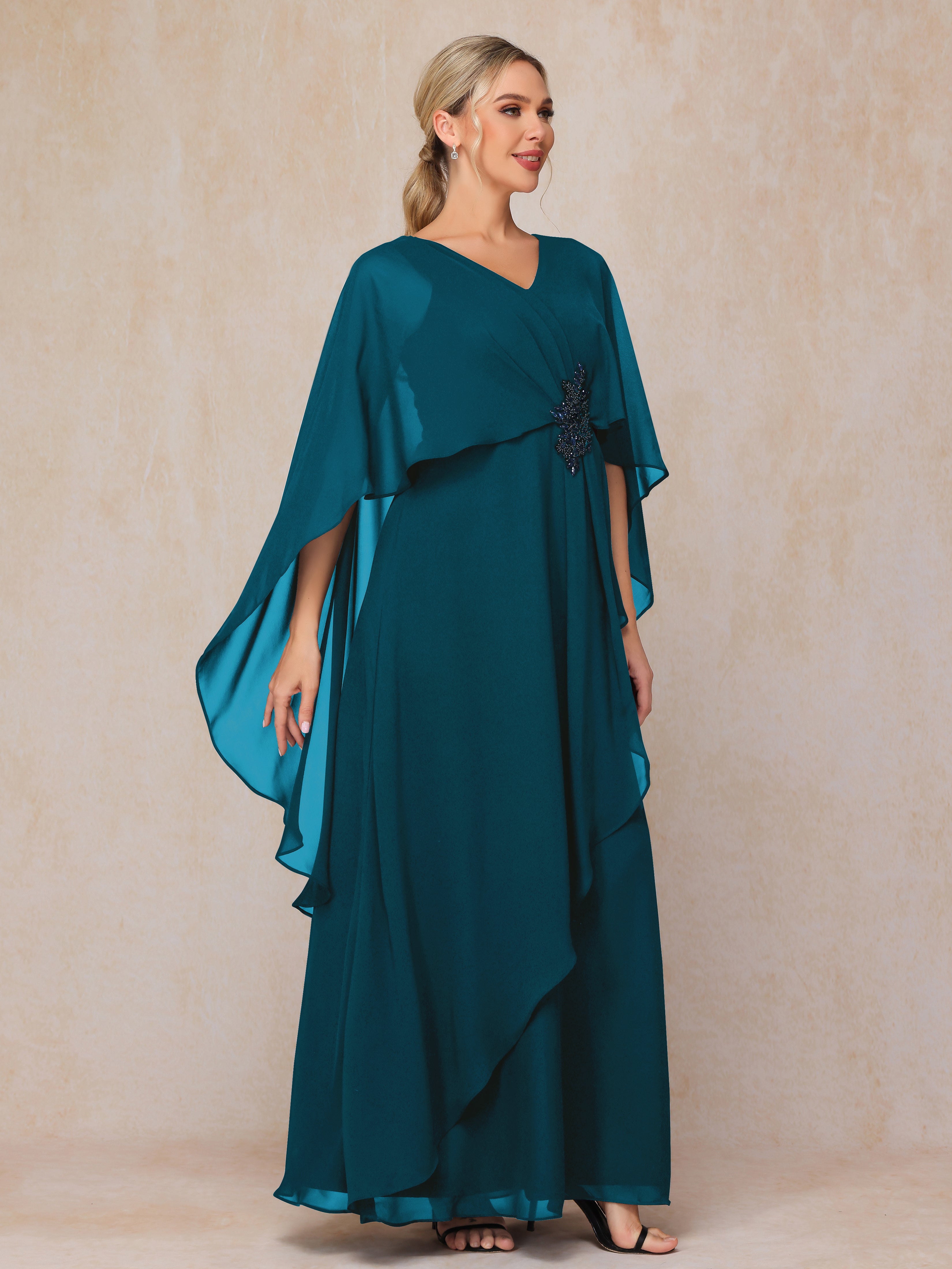 V Neck A Line Chiffon Mother Of The Bride Dress