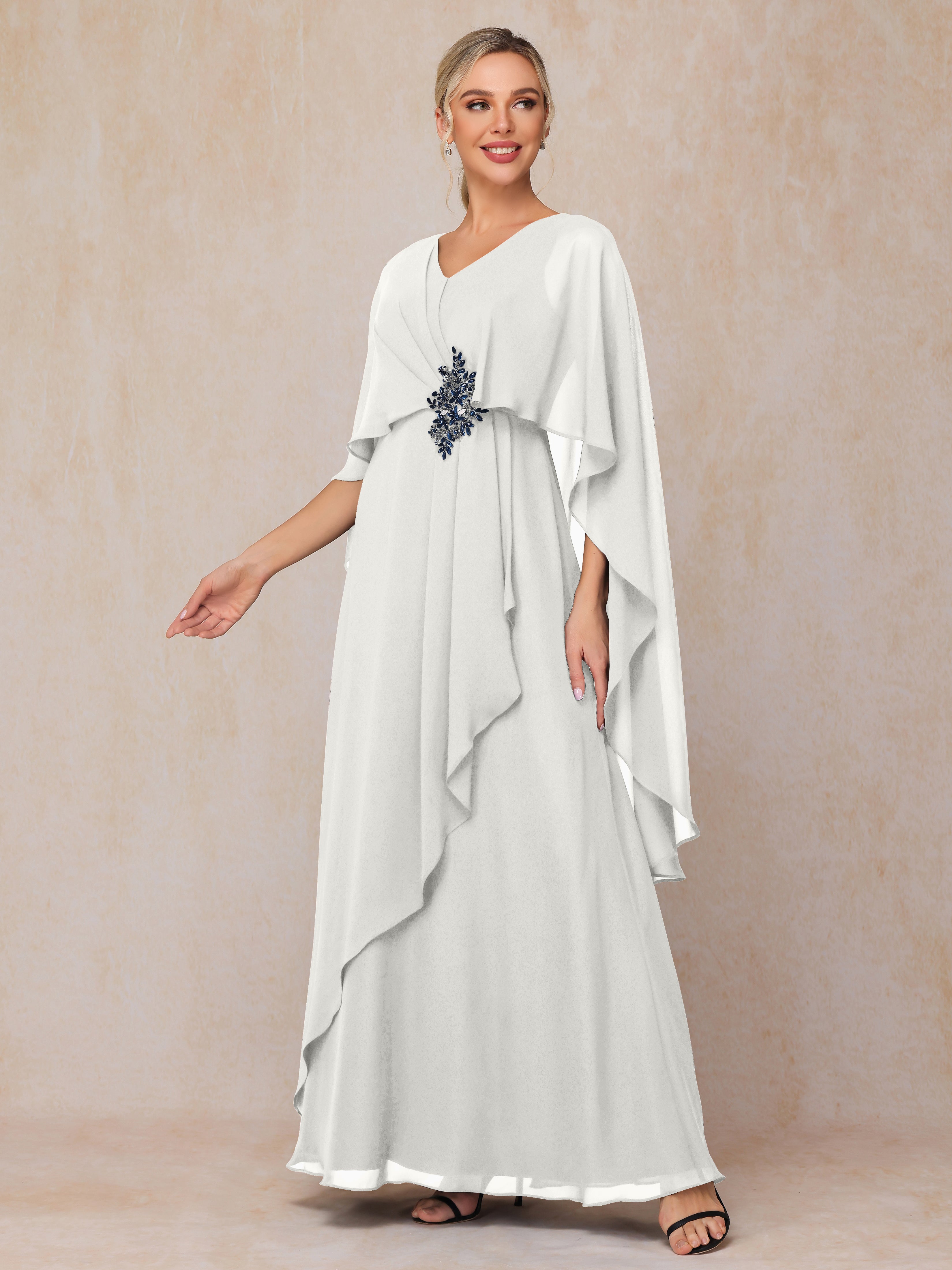 V Neck A Line Chiffon Mother Of The Bride Dress