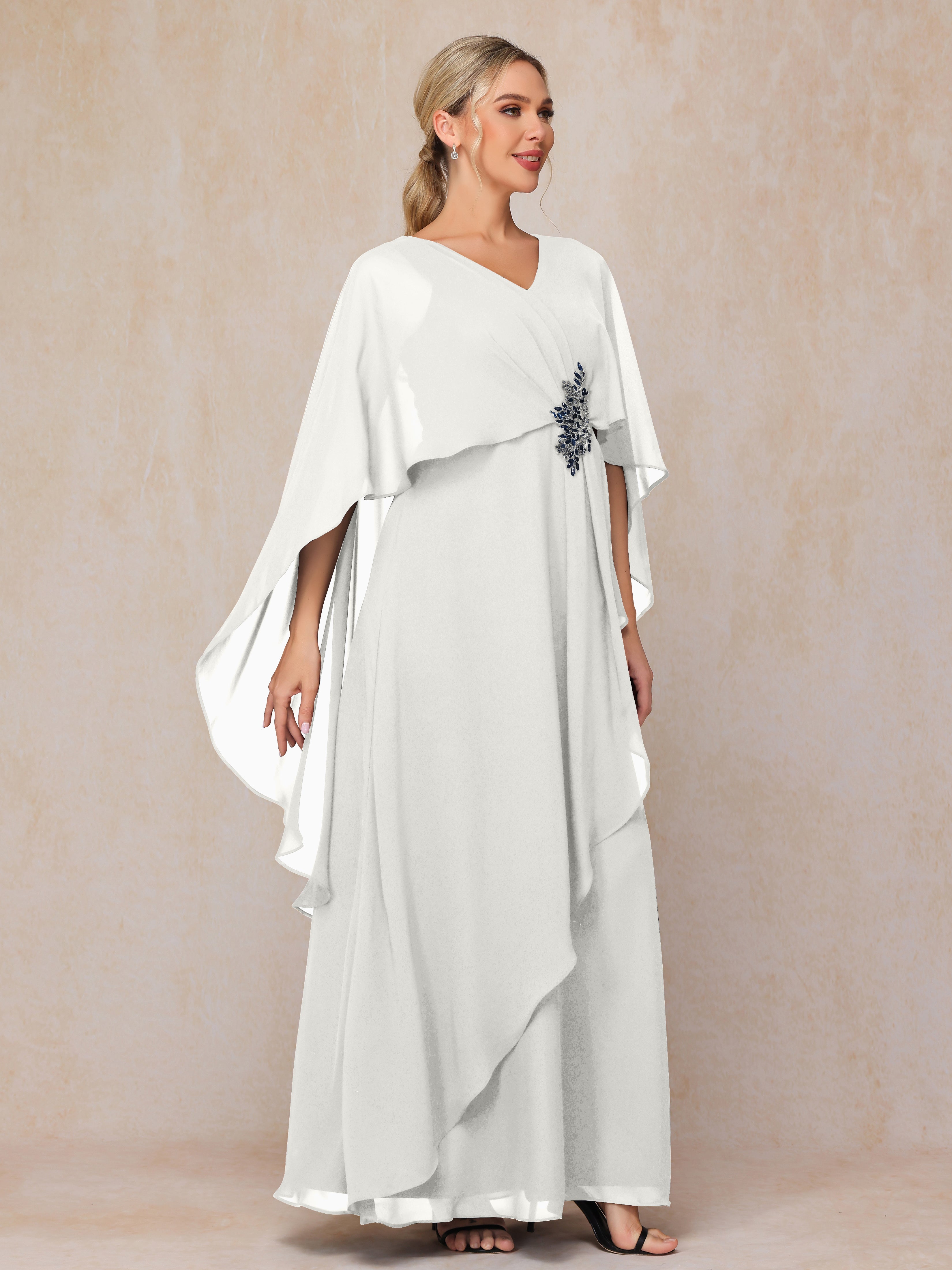V Neck A Line Chiffon Mother Of The Bride Dress