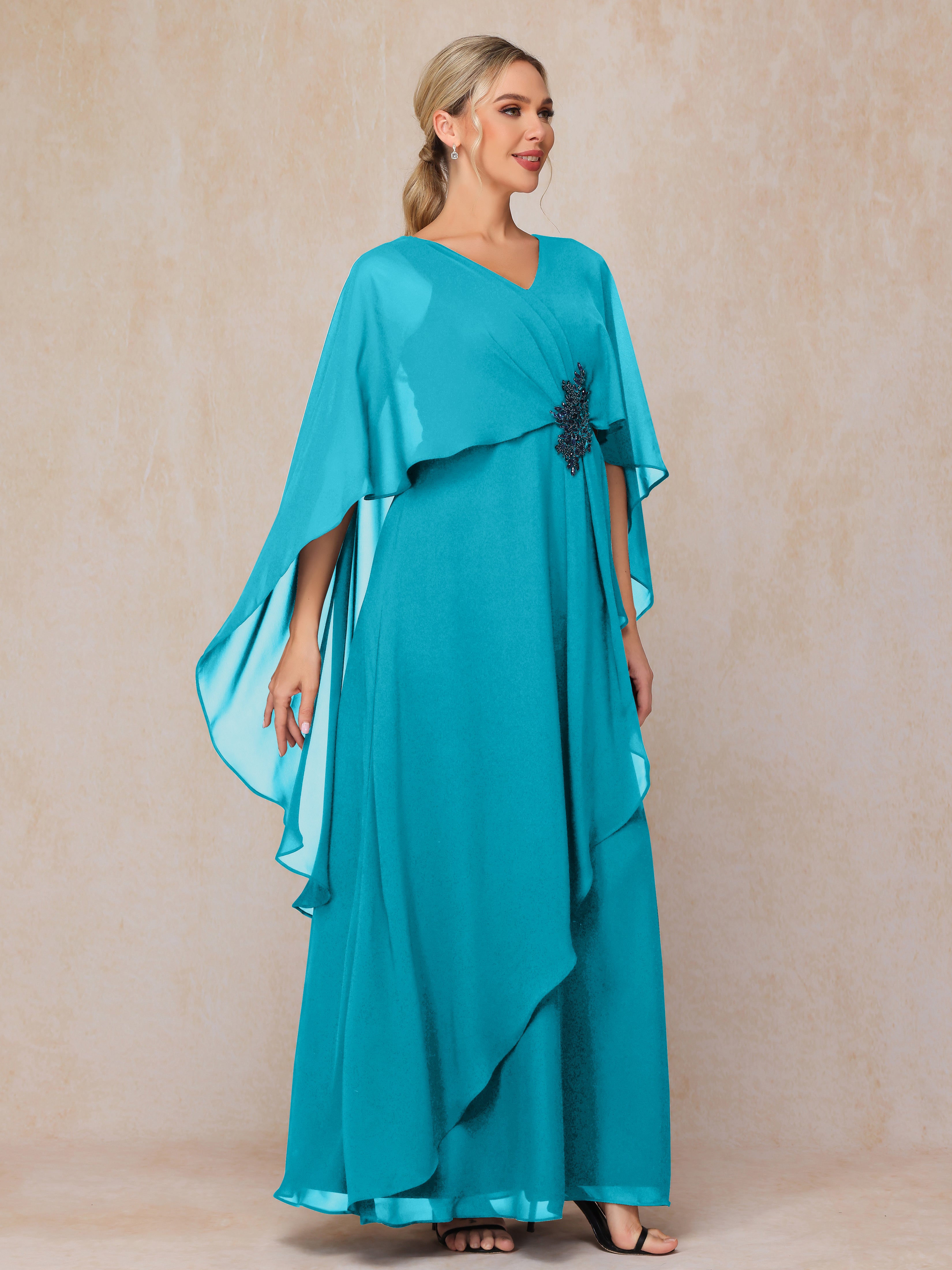 V Neck A Line Chiffon Mother Of The Bride Dress