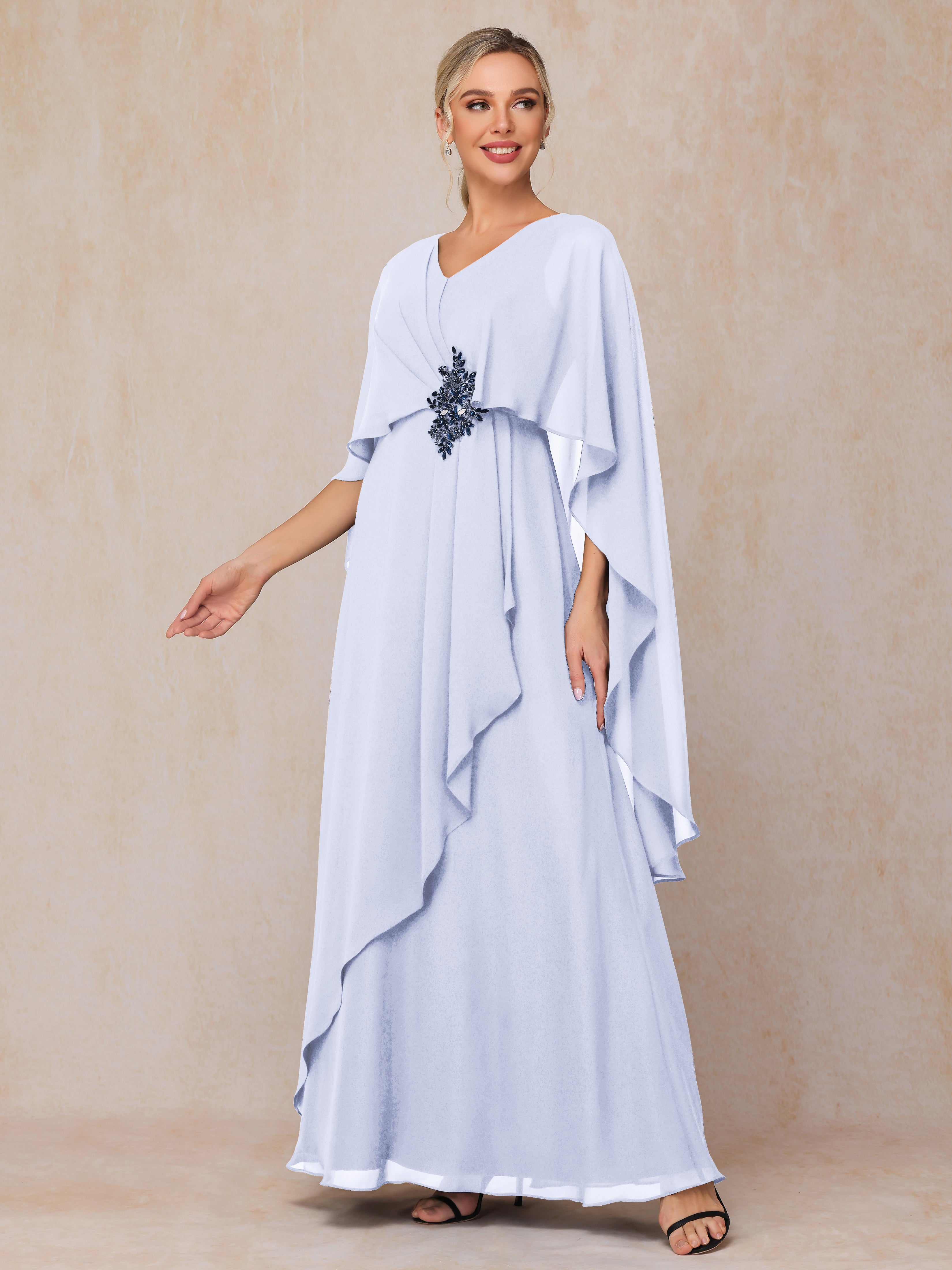 V Neck A Line Chiffon Mother Of The Bride Dress
