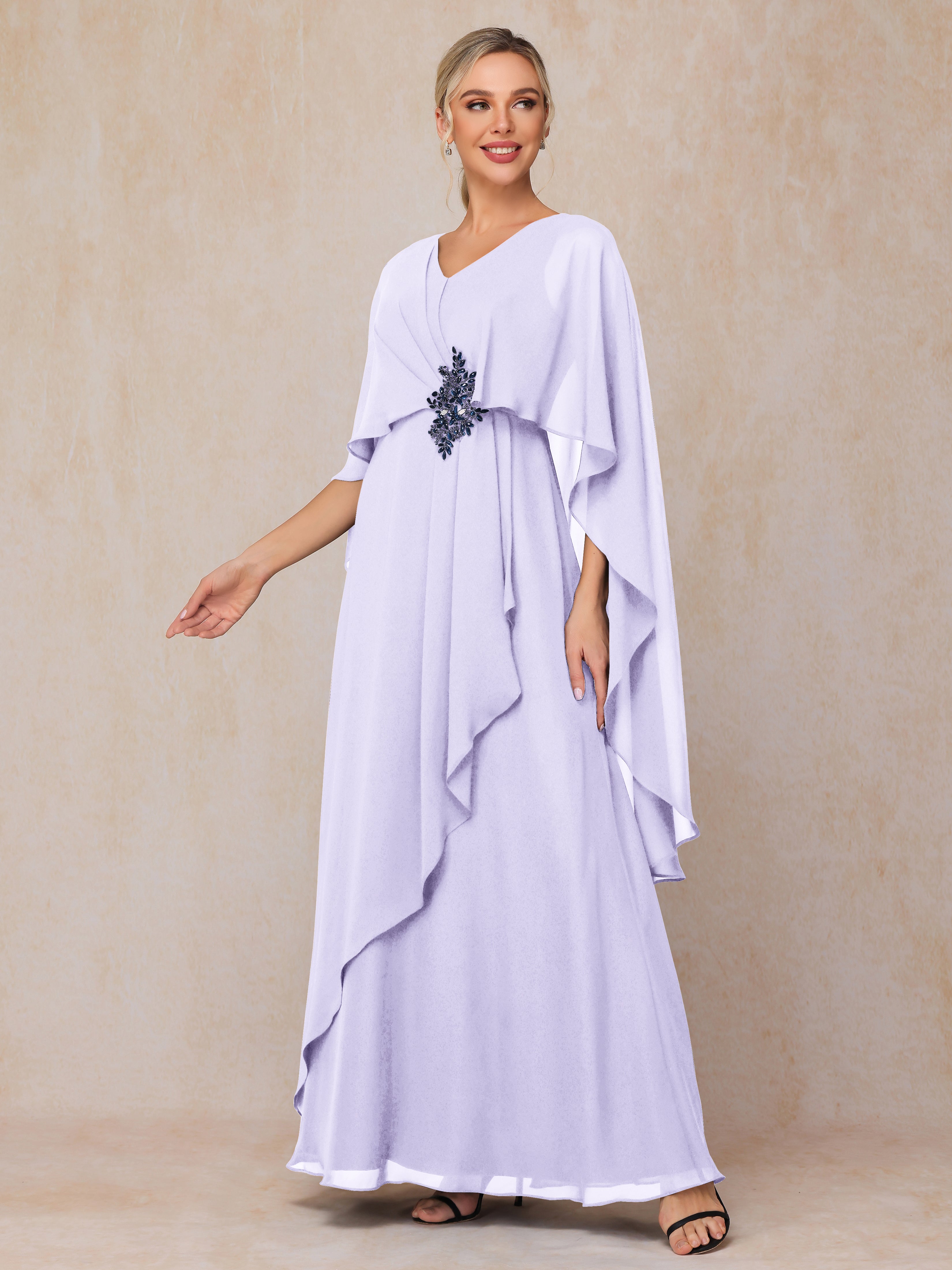 V Neck A Line Chiffon Mother Of The Bride Dress
